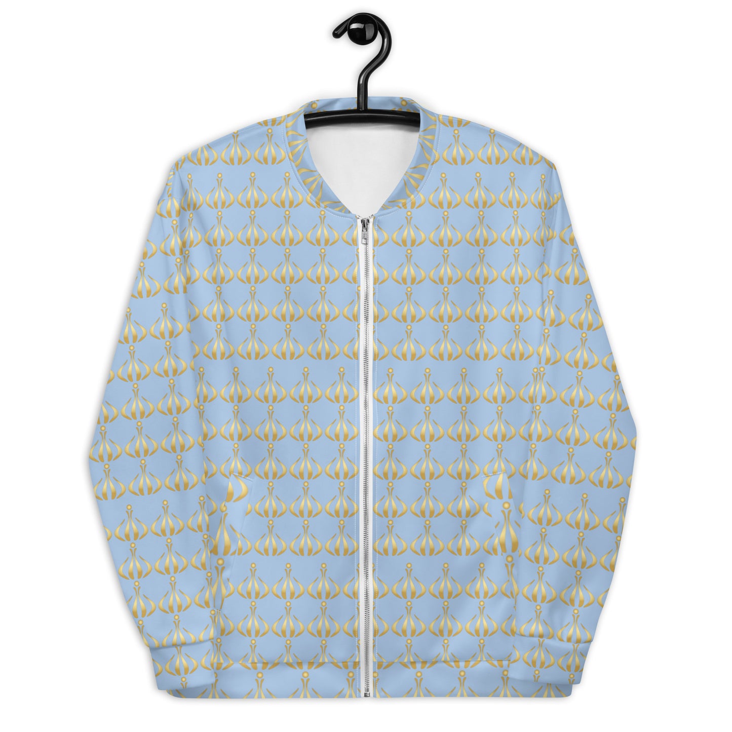 Unisex Bomber Jacket Kukloso Fleuron Sripe No 3 Gold/Pale Blue Free Shipping