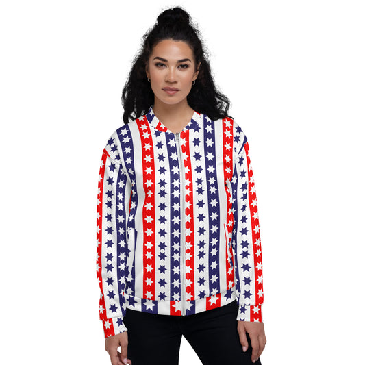 Unisex Bomber Jacket Kukloso Fleuron Stripe Stars No 11 Red/White/Navy - Free Shipping