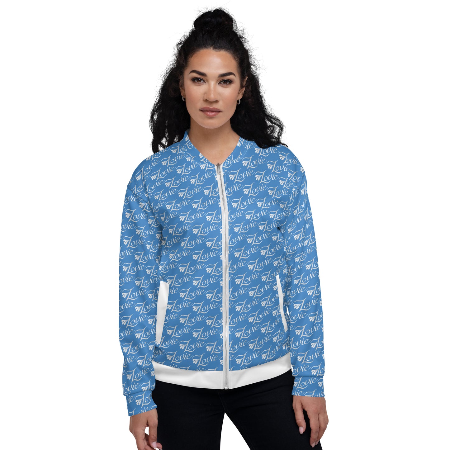 Unisex Bomber Jacket Kukloso 'Lovie' No 2 Blue sml Pattern - Free Shipping