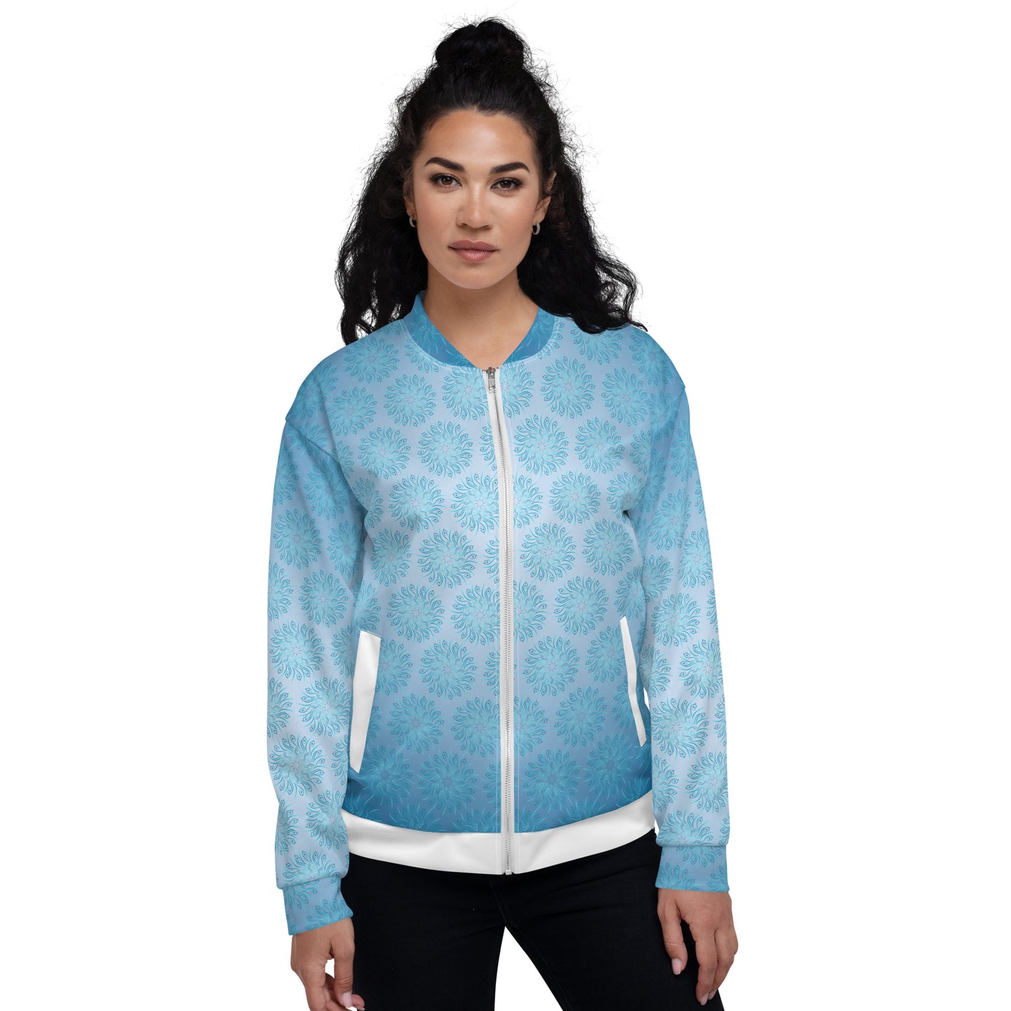 Unisex Bomber Jacket Kukloso Mandala Blue - Free Shipping