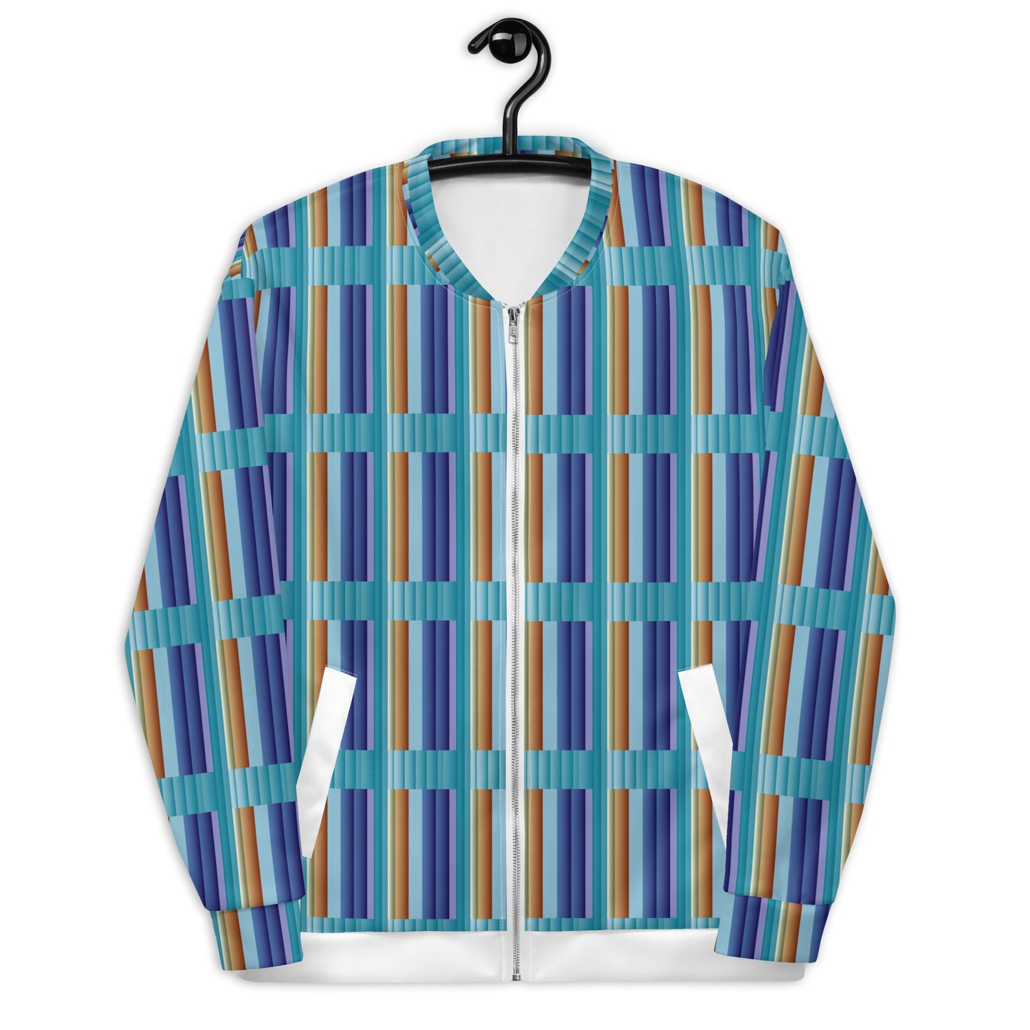 Unisex Bomber Jacket Kukloso Blue Pattern Stripe No 15 - Free Shipping