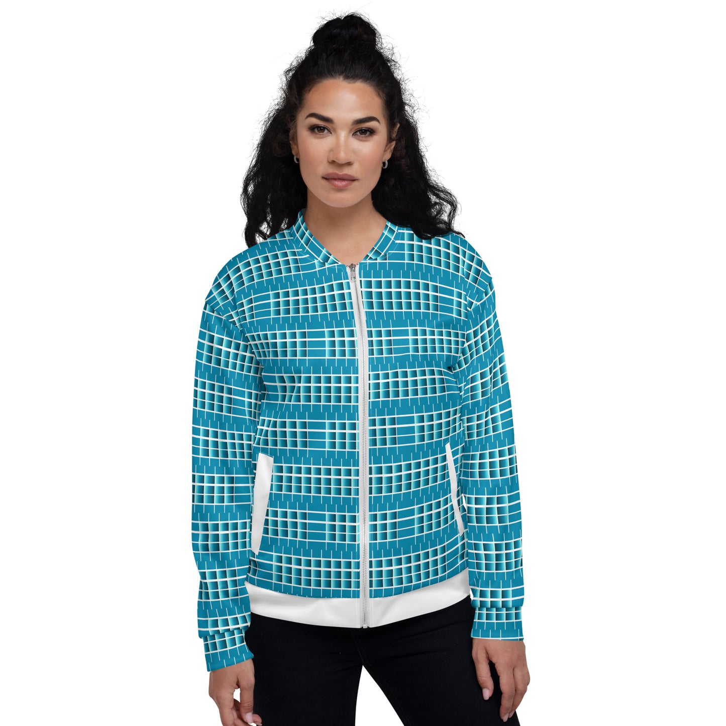 Unisex Bomber Jacket Kukloso Turquoise Geometrical - Free Shipping