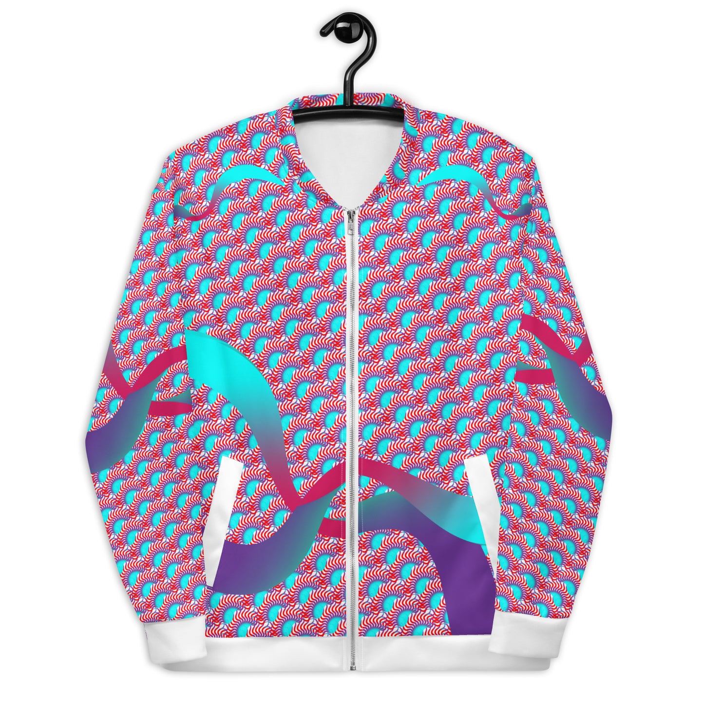 Unisex Bomber Jacket Kukloso Turquoise/Red Maze No 2 - Free Shipping