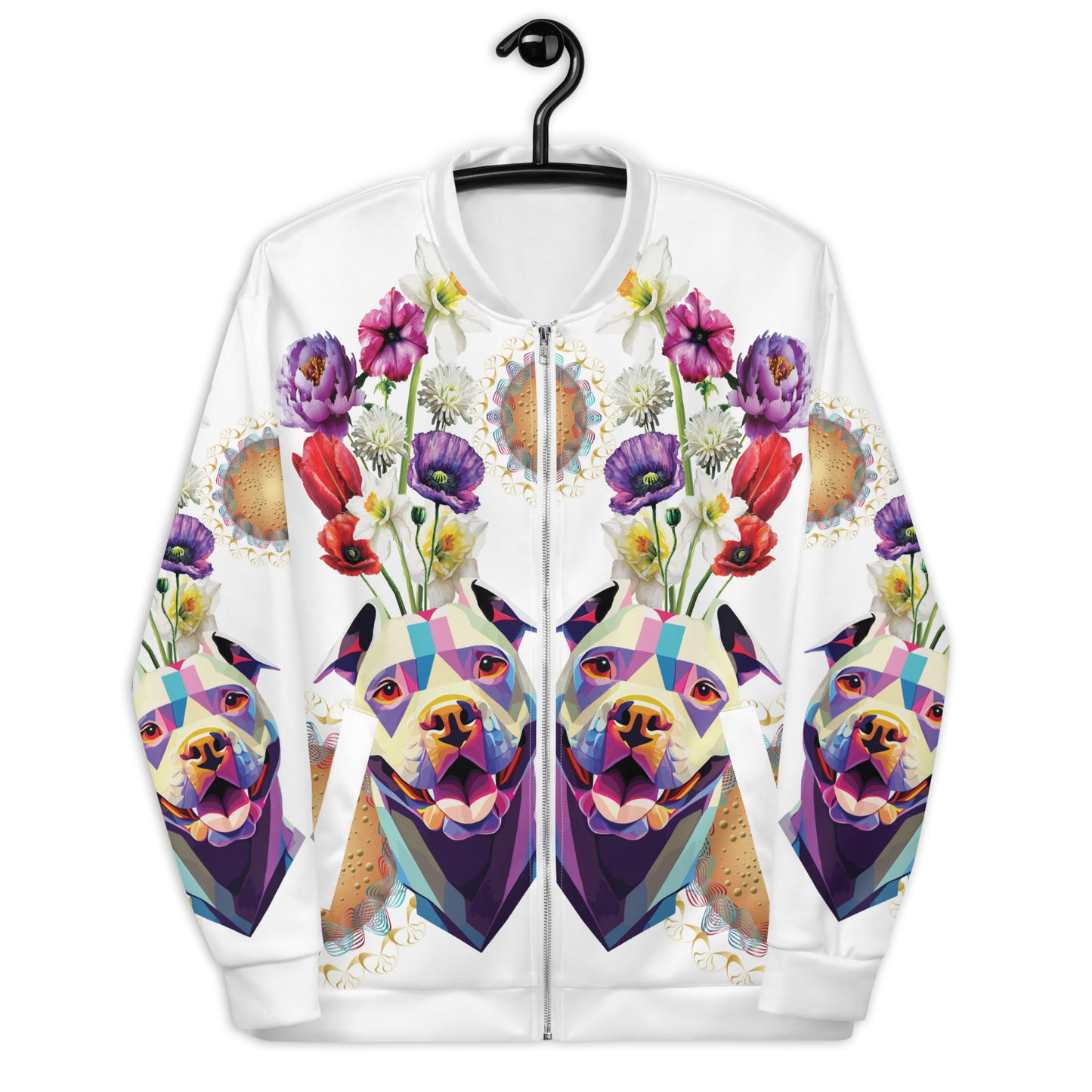 Unisex Bomber Jacket Kukloso Melange de fleur w/Dog No 2 - Free Shipping