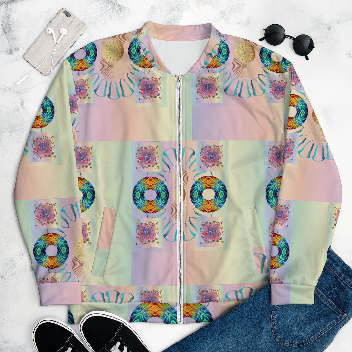 Unisex Bomber Jacket Kukloso Multicolored Collage No 2 - Free Shipping