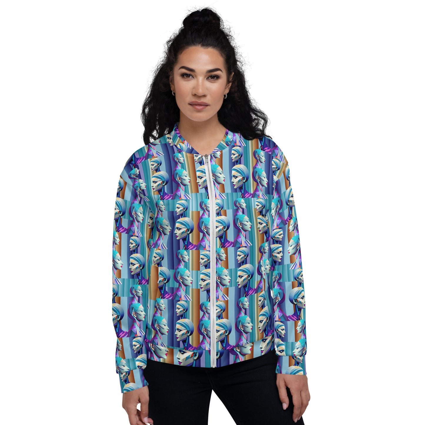 Unisex Bomber Jacket Kukloso Cubist Ladies In Purple No 3 - Free Shipping