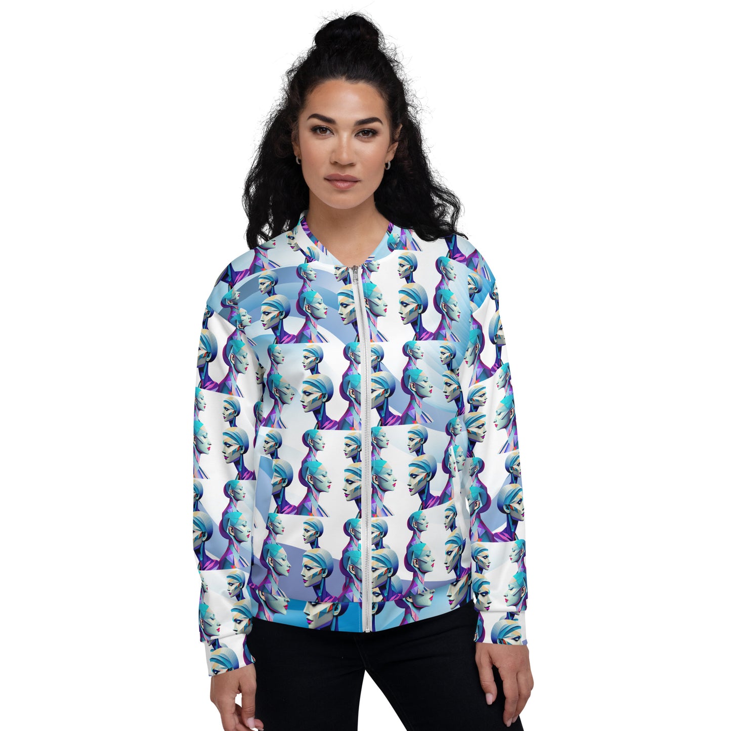 Unisex Bomber Jacket  Kukloso Cubist Ladies In Purple No 4 - Free Shipping