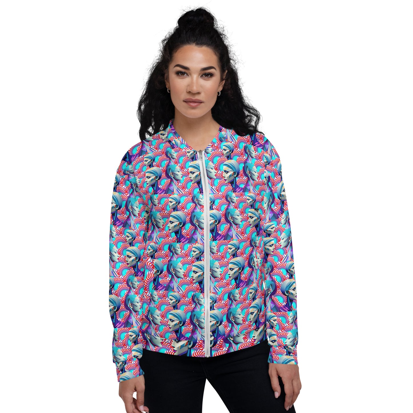 Unisex Bomber Jacket Kukloso Cubist Ladies In Purple No 5 - Free Shipping