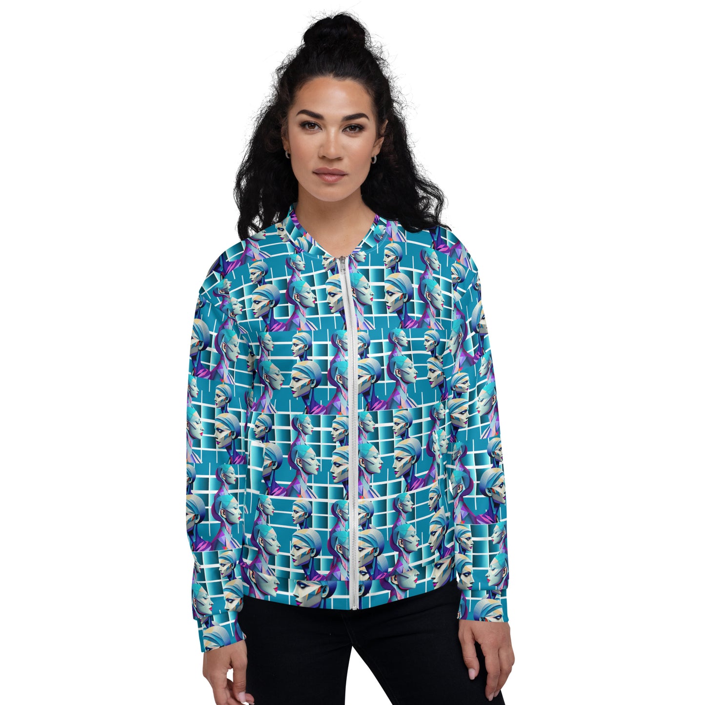 Unisex Bomber Jacket Kukloso Cubist Ladies In Purple No 6 - Free Shipping