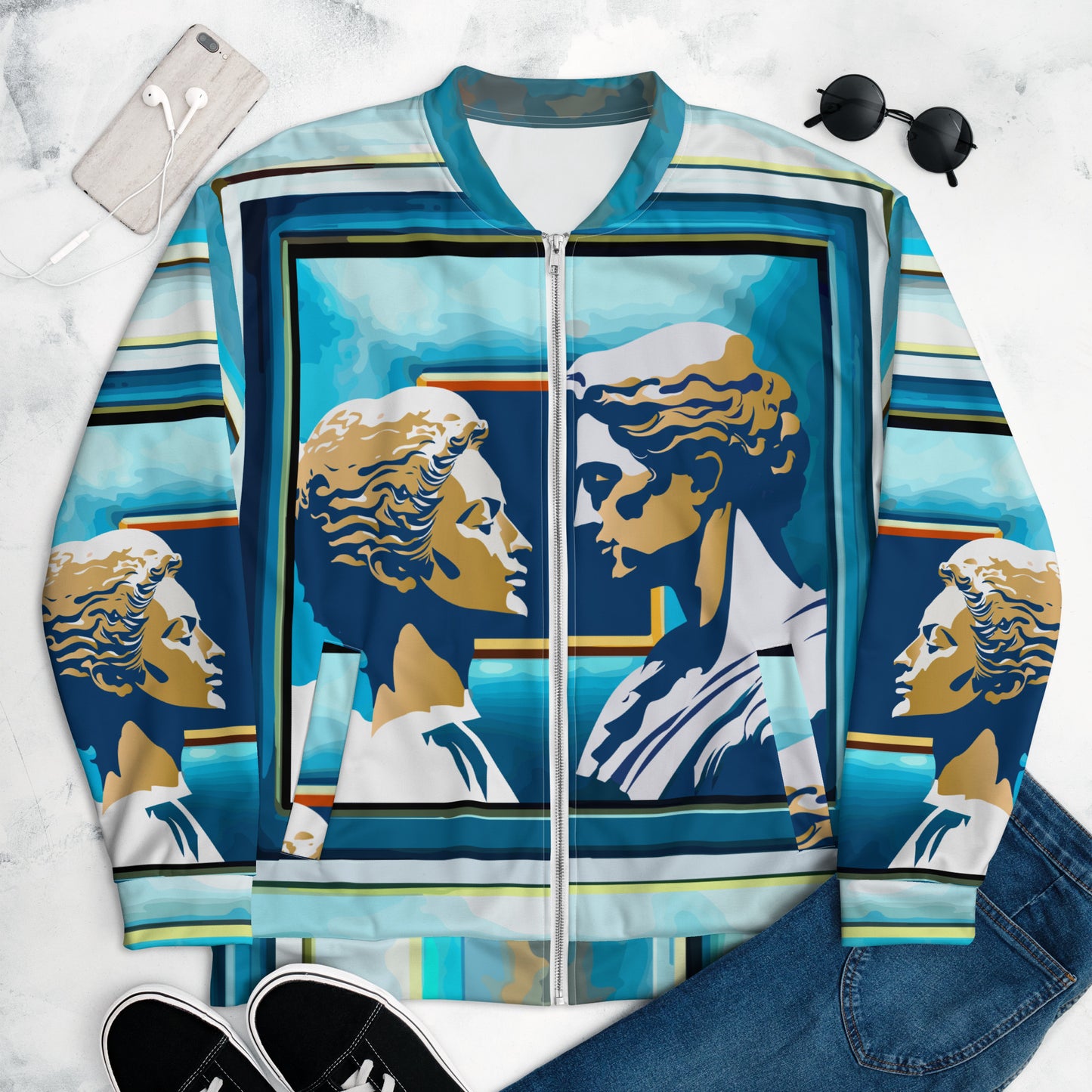 Unisex Bomber Jacket Kukloso 'Greek Couple' No 1- Free Shipping