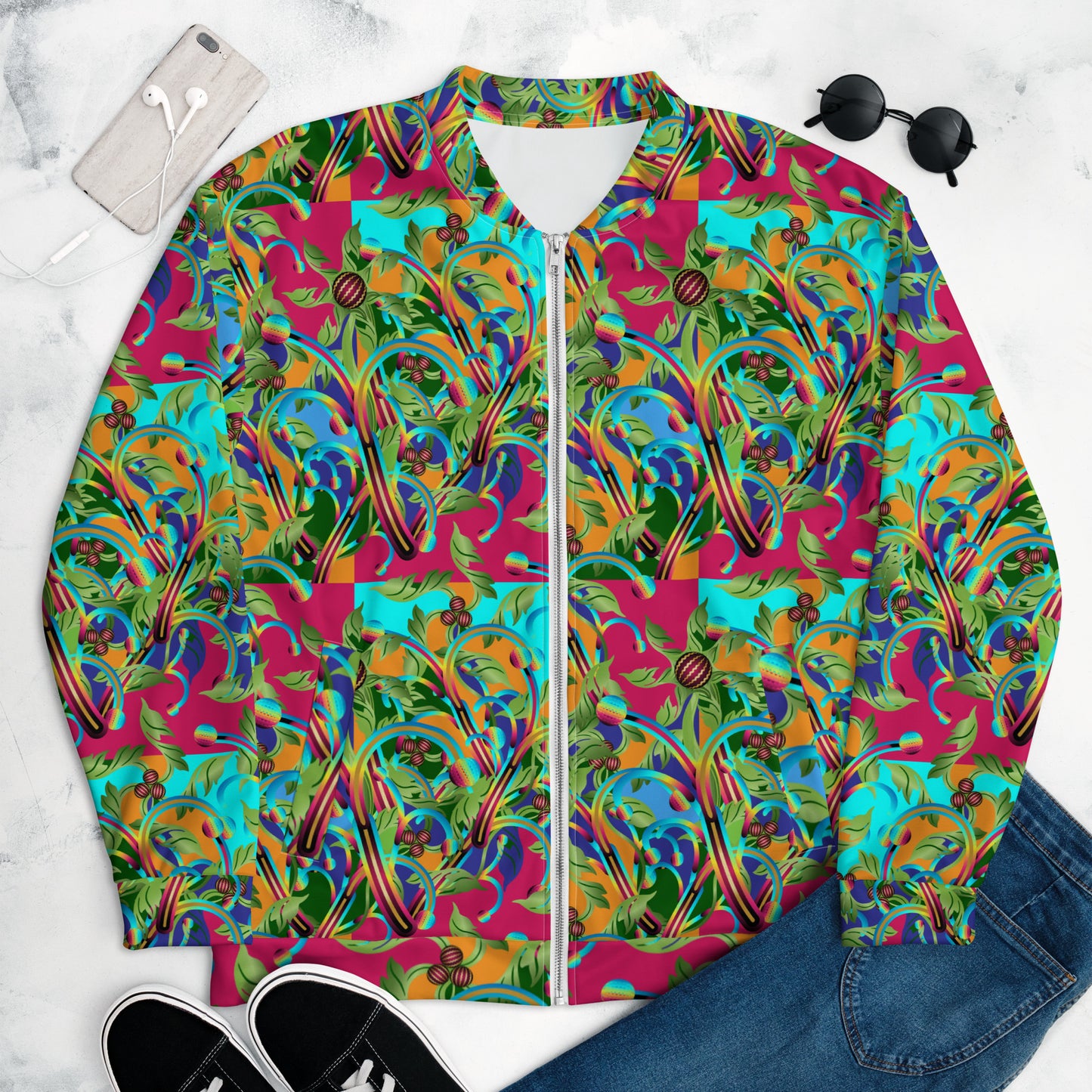 Unisex Bomber Jacket Kukloso Abstracticon Floral No 5 - Free Shipping