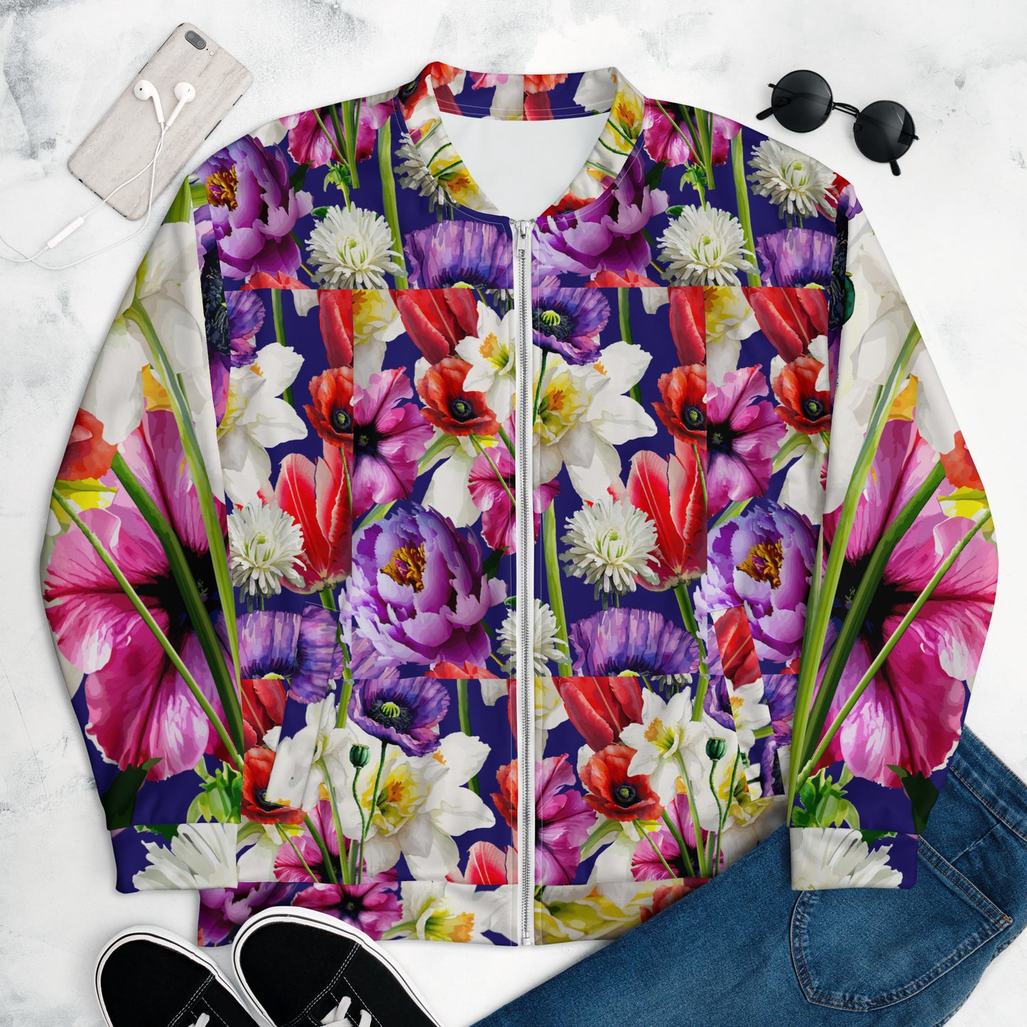 Unisex Bomber Jacket Kukloso Abstracticon Florals No 9 - Free Shipping