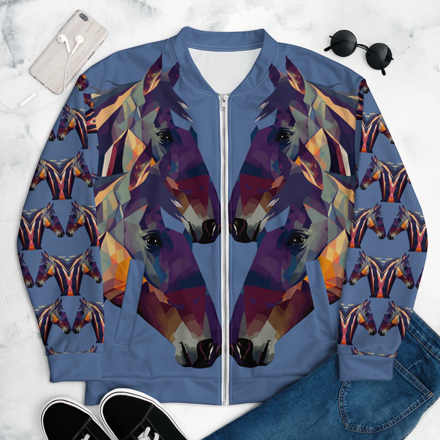 Unisex Bomber Jacket Kukloso Abstracticon No 37 'The Horses' - Free Shipping