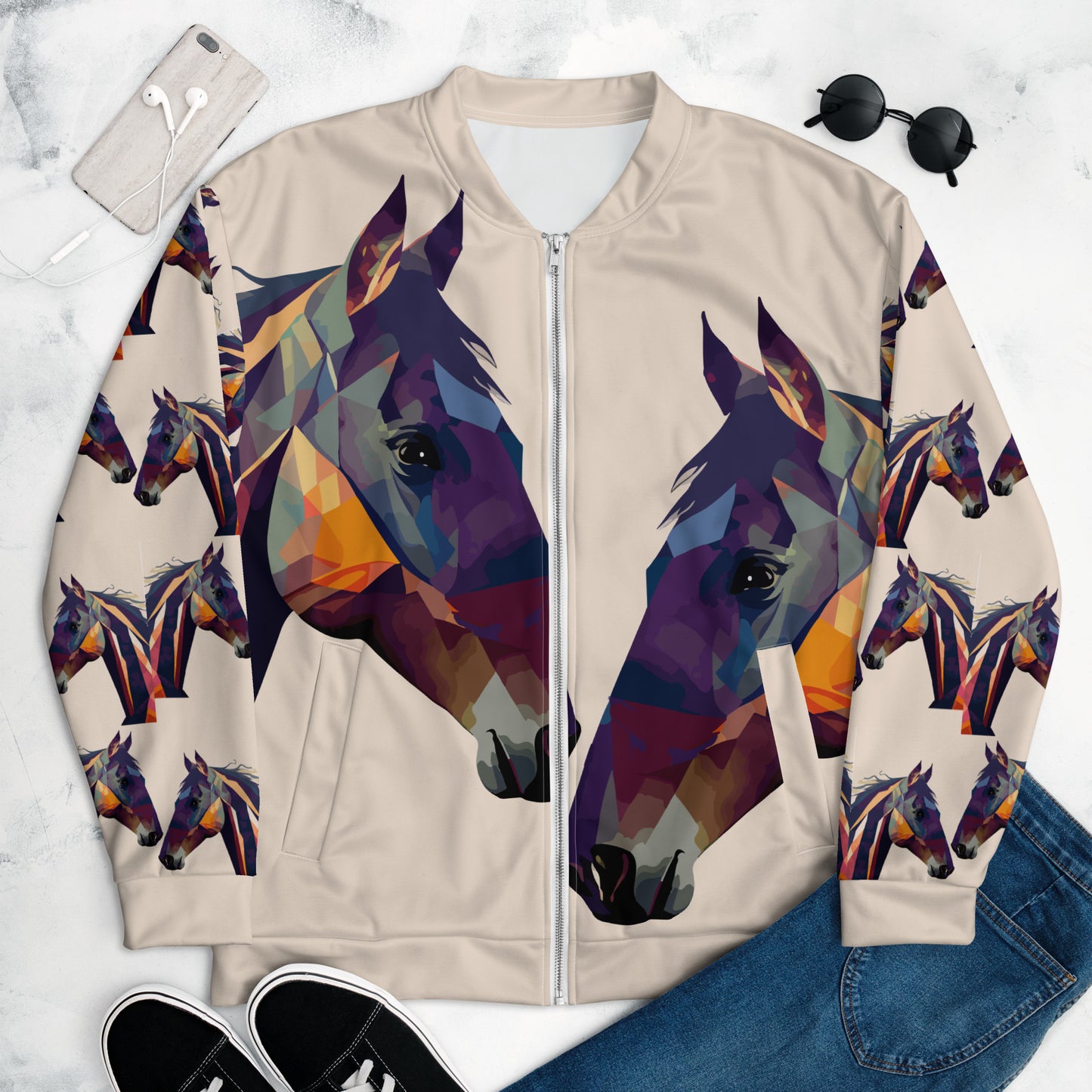 Unisex Bomber Jacket Kukloso Abstracticon No 38 'The Horses' - Free Shipping