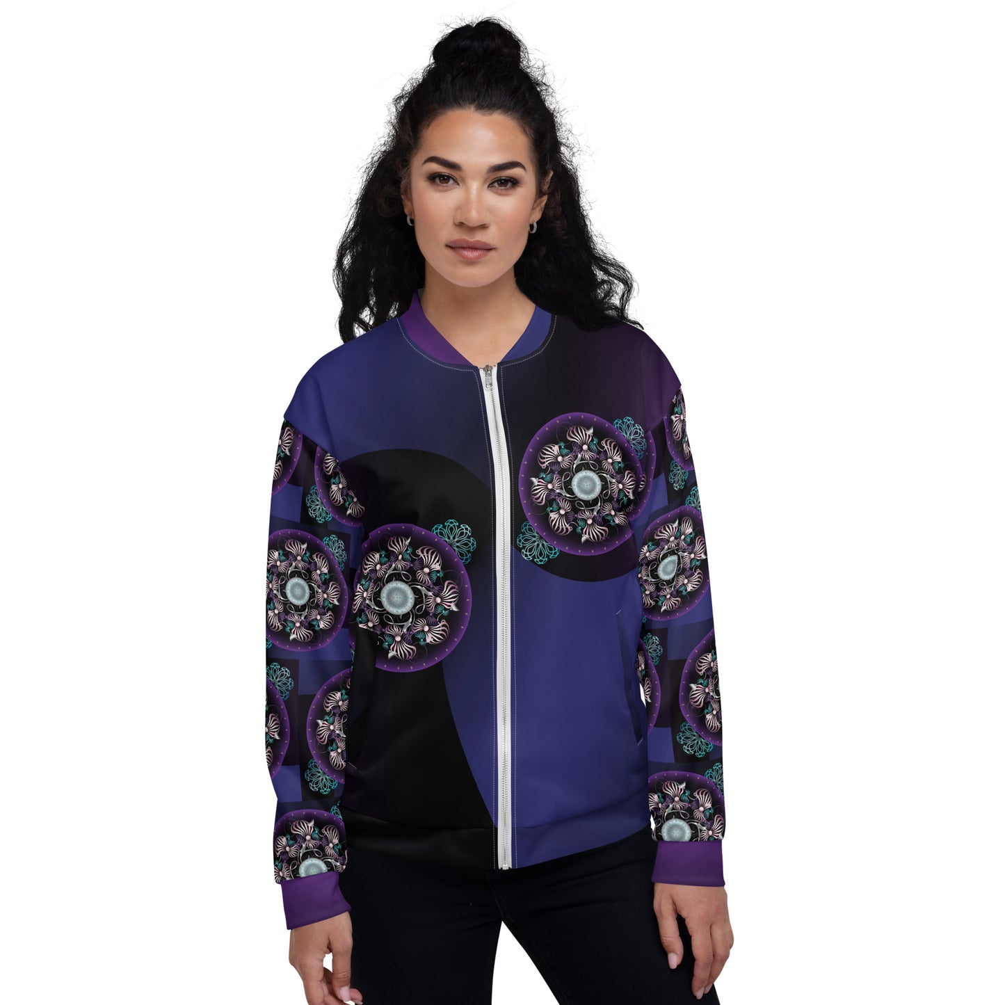 Unisex Bomber Jacket Kukloso OVC No 4298 Mandala Pattern - Free Shipping