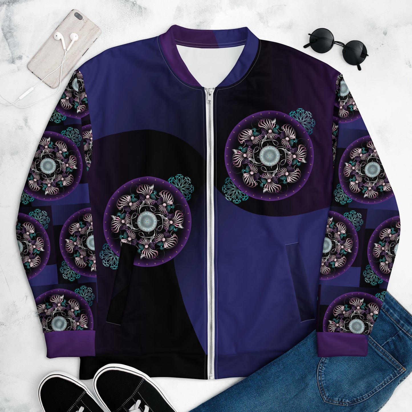 Unisex Bomber Jacket Kukloso OVC No 4298 Mandala Pattern - Free Shipping