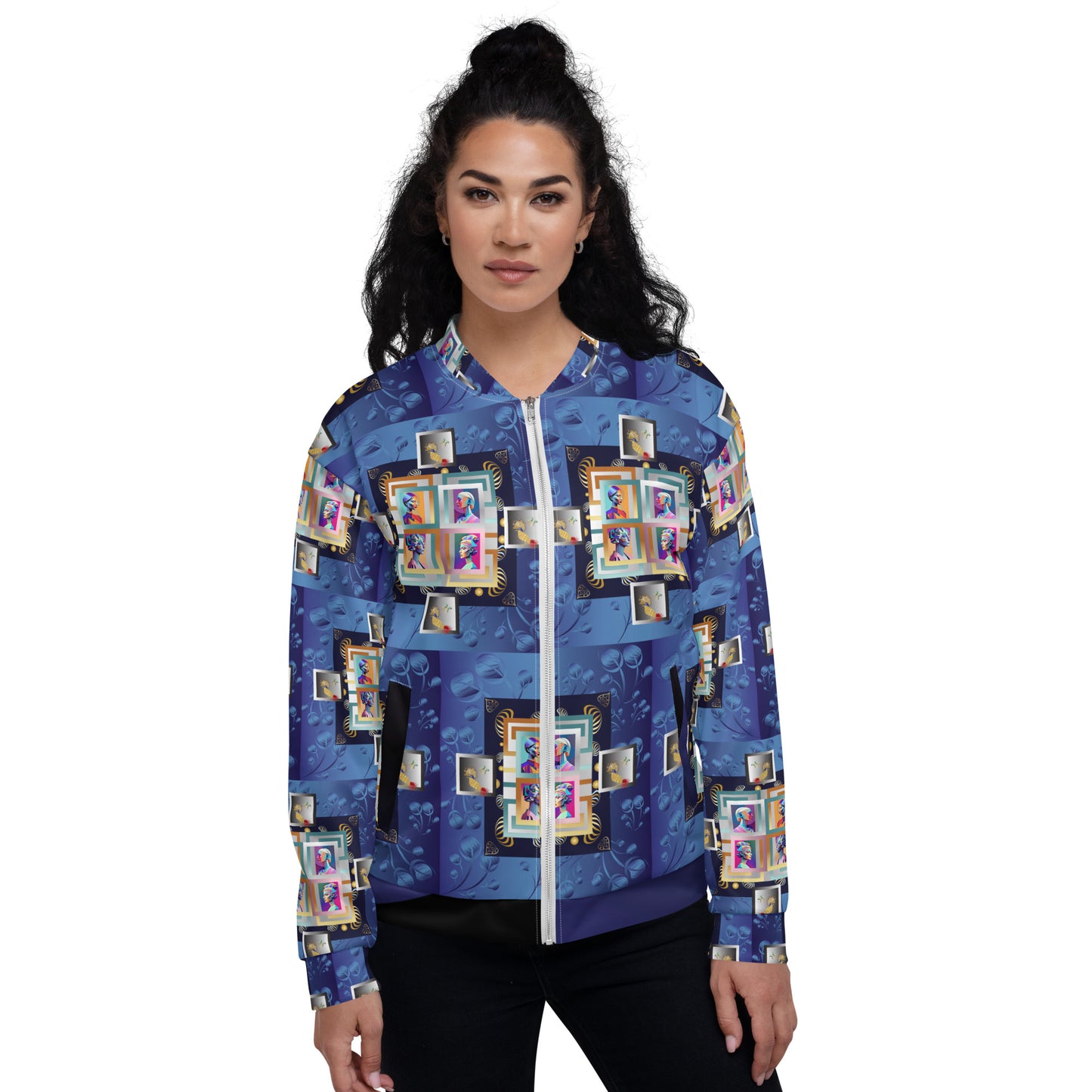 Unisex Bomber Jacket Kukloso Four Ladies Collage No 1 Medium Pattern - Free Shipping