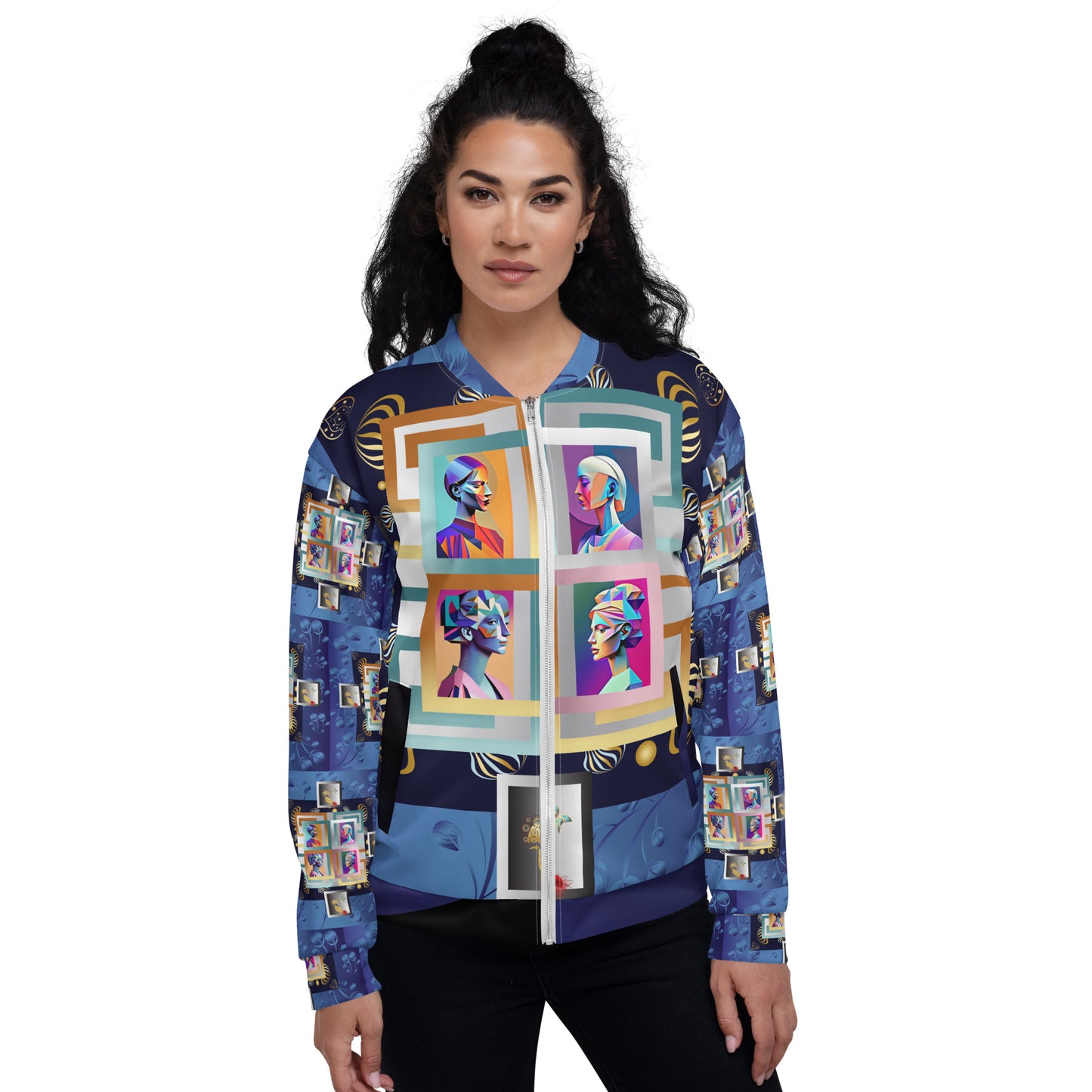 Unisex Bomber Jacket Kukloso Four Ladies Collage No 1 Large Pattern - Free Shipping