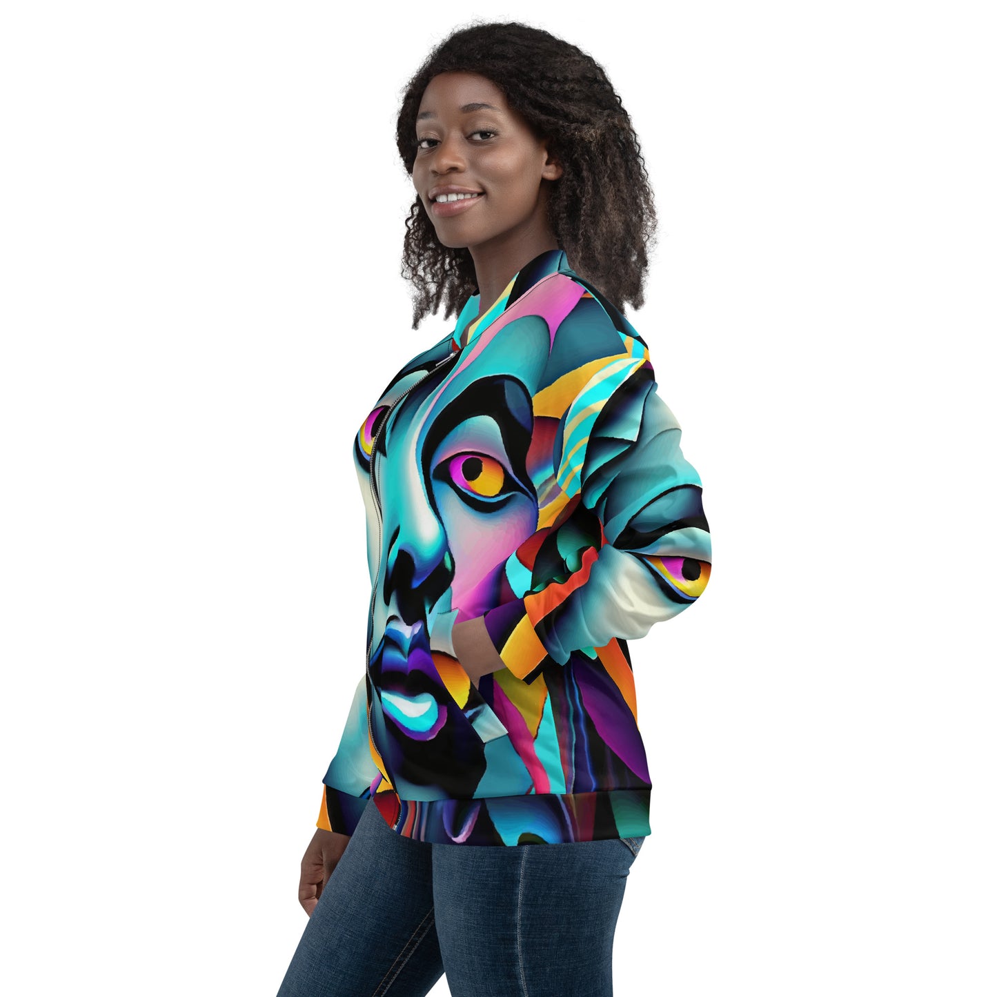 Unisex Bomber Jacket Kukloso Cubist Faces No 2 Multicolored Free Shipping