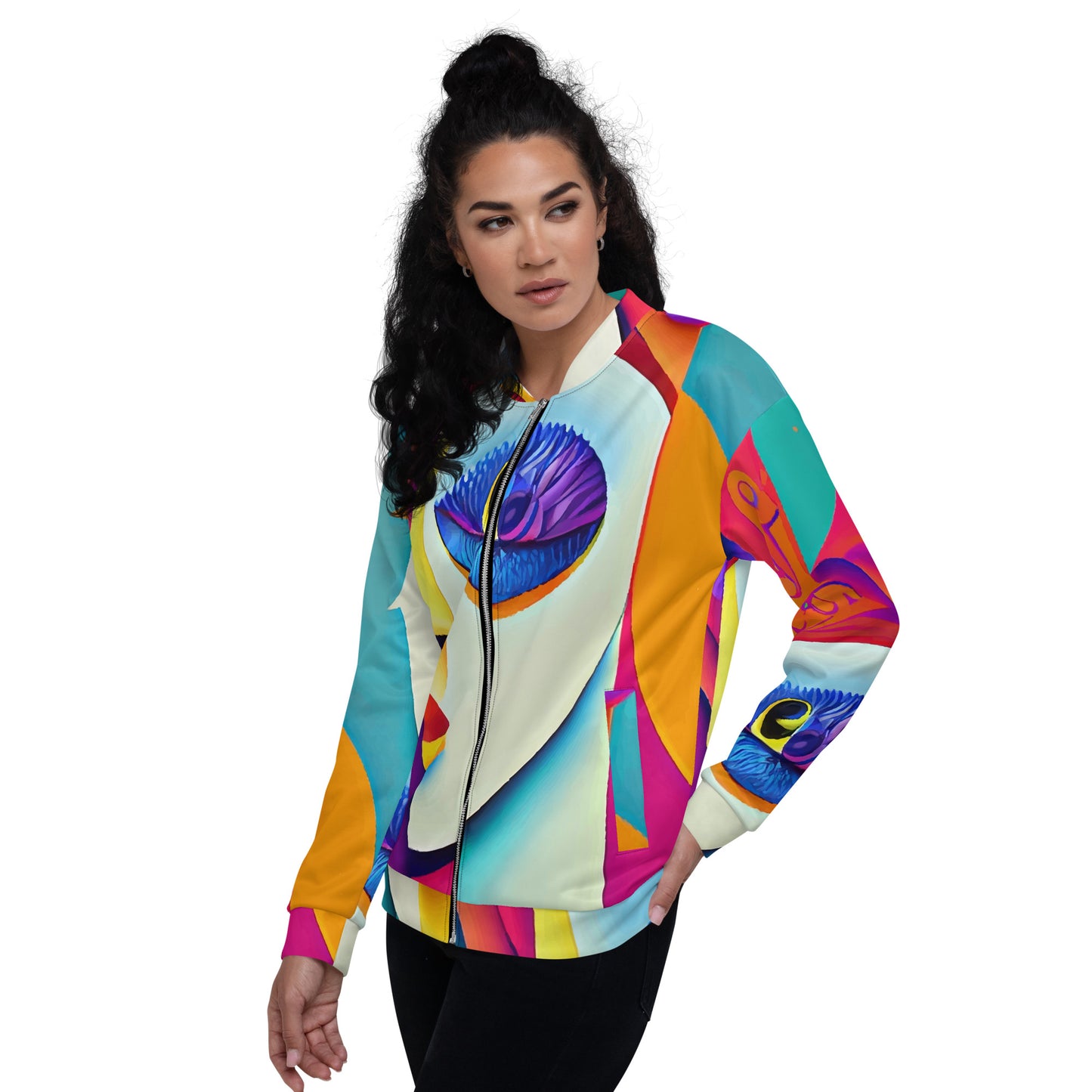 Unisex Bomber Jacket Kukloso Cubist Faces No 4 Multicolored Free Shipping