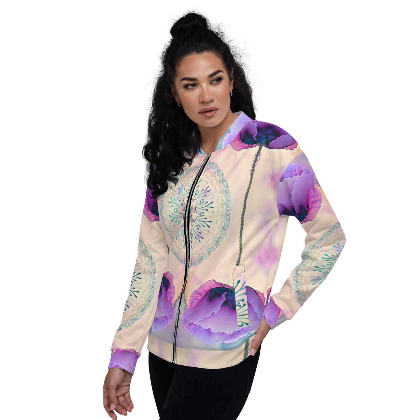 Unisex Bomber Jacket Kukloso Cubist Faces No 25 Purple - Aqua Colors Free Shipping