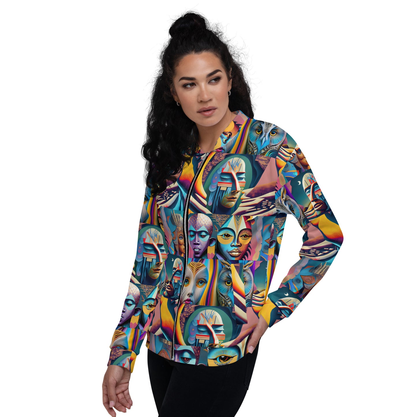 Unisex Bomber Jacket Kukloso Cubist Faces No 28 Multicolors Free Shipping