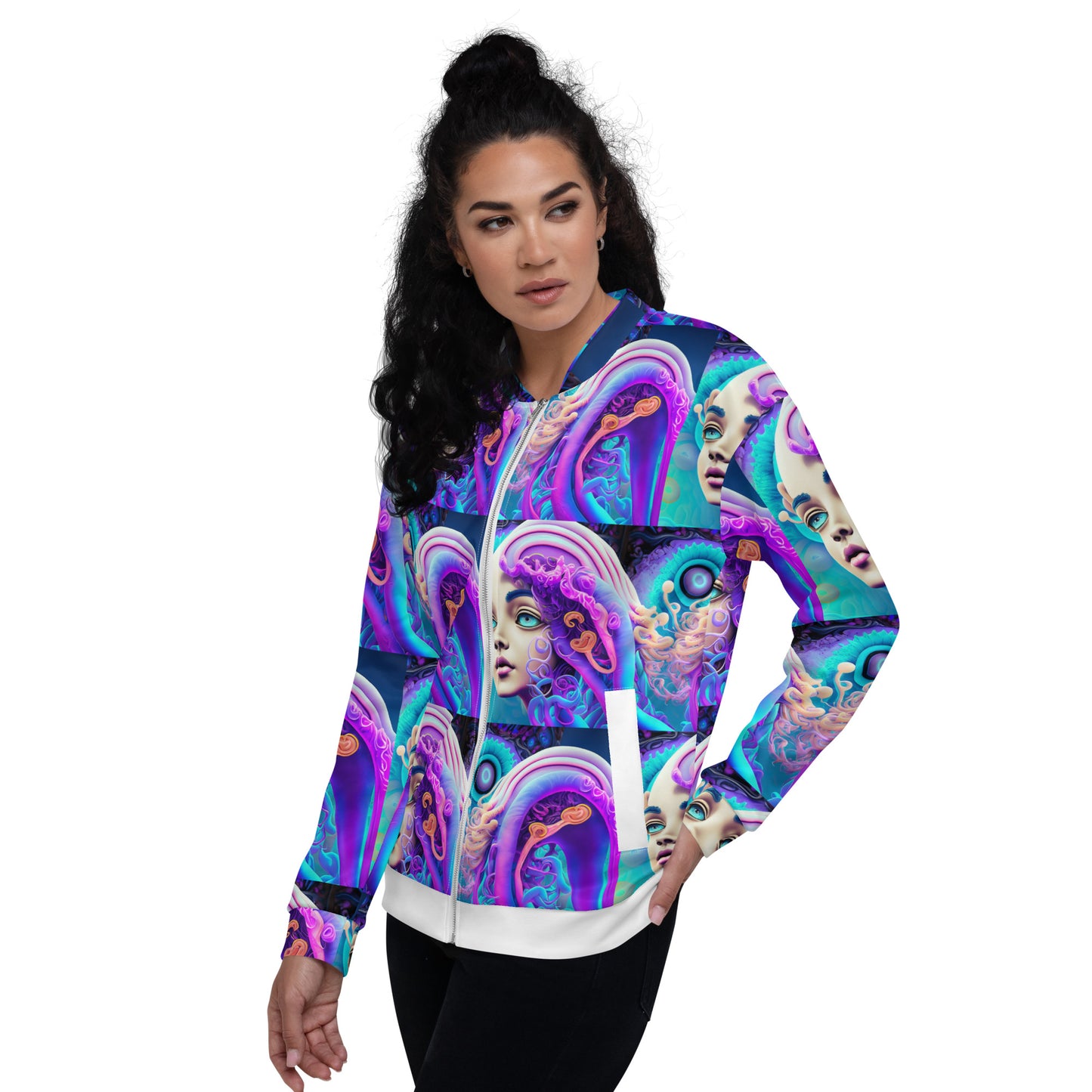 Unisex Bomber Jacket Kukloso Space Face No 1 Large Pattern - Free Shipping