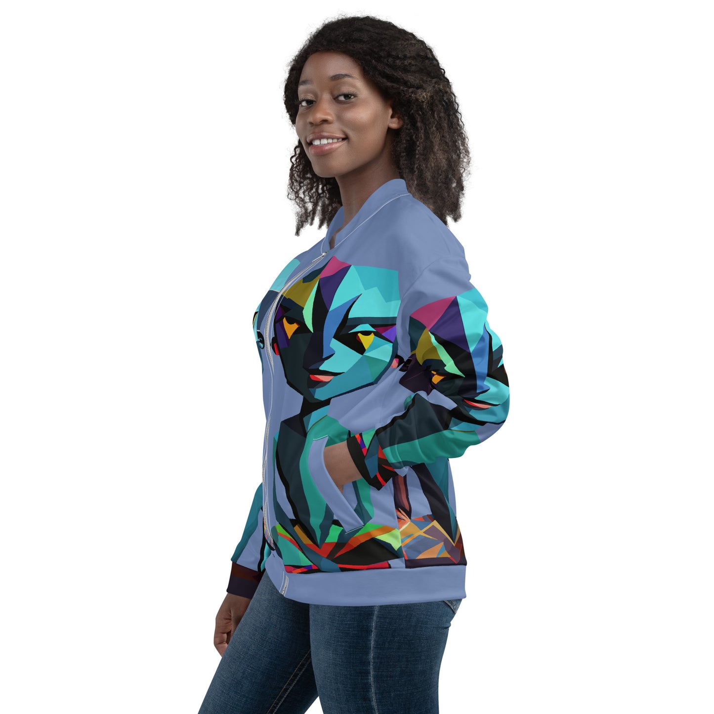 Unisex Bomber Jacket Kukloso Cubist Space Faces No 1 Free Shipping