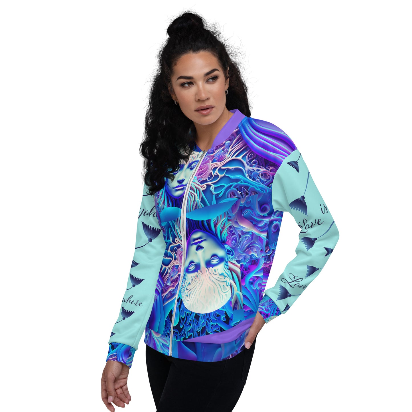 Unisex Bomber Jacket Kukloso Space Faces Love is Everywhere No 1 Free Shipping