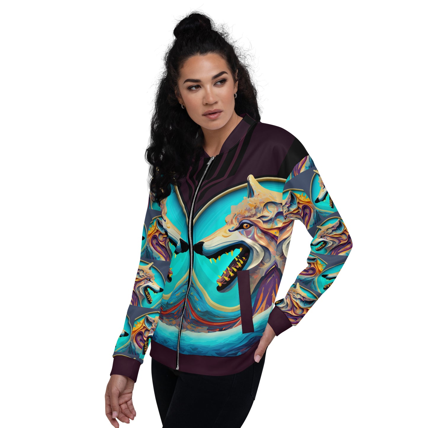 Unisex Bomber Jacket Kukloso Wolves in Liquid Color No 1 A - Free Shipping