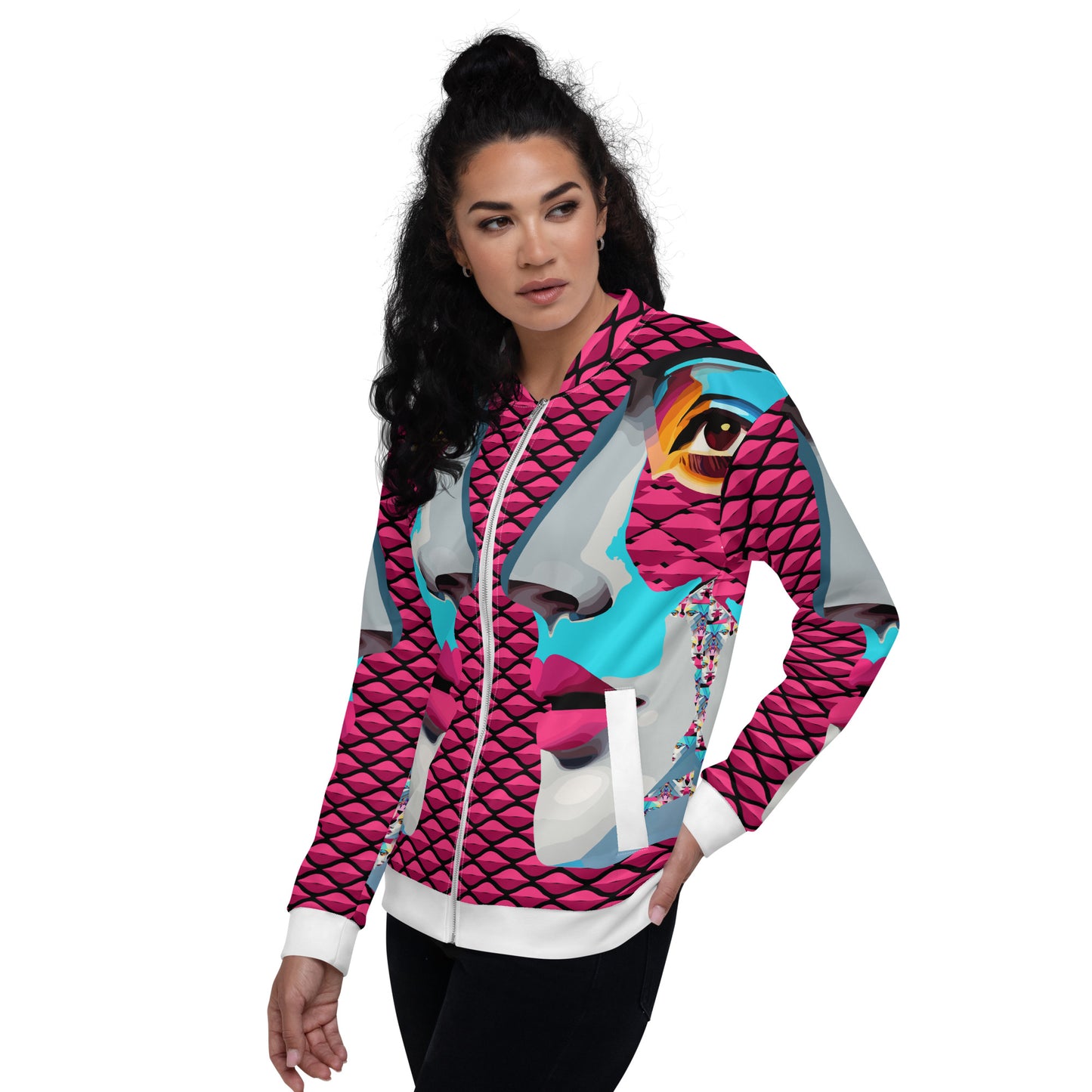 Unisex Bomber Jacket Kukloso Cubist Space Kisser No 5 - Free Shipping