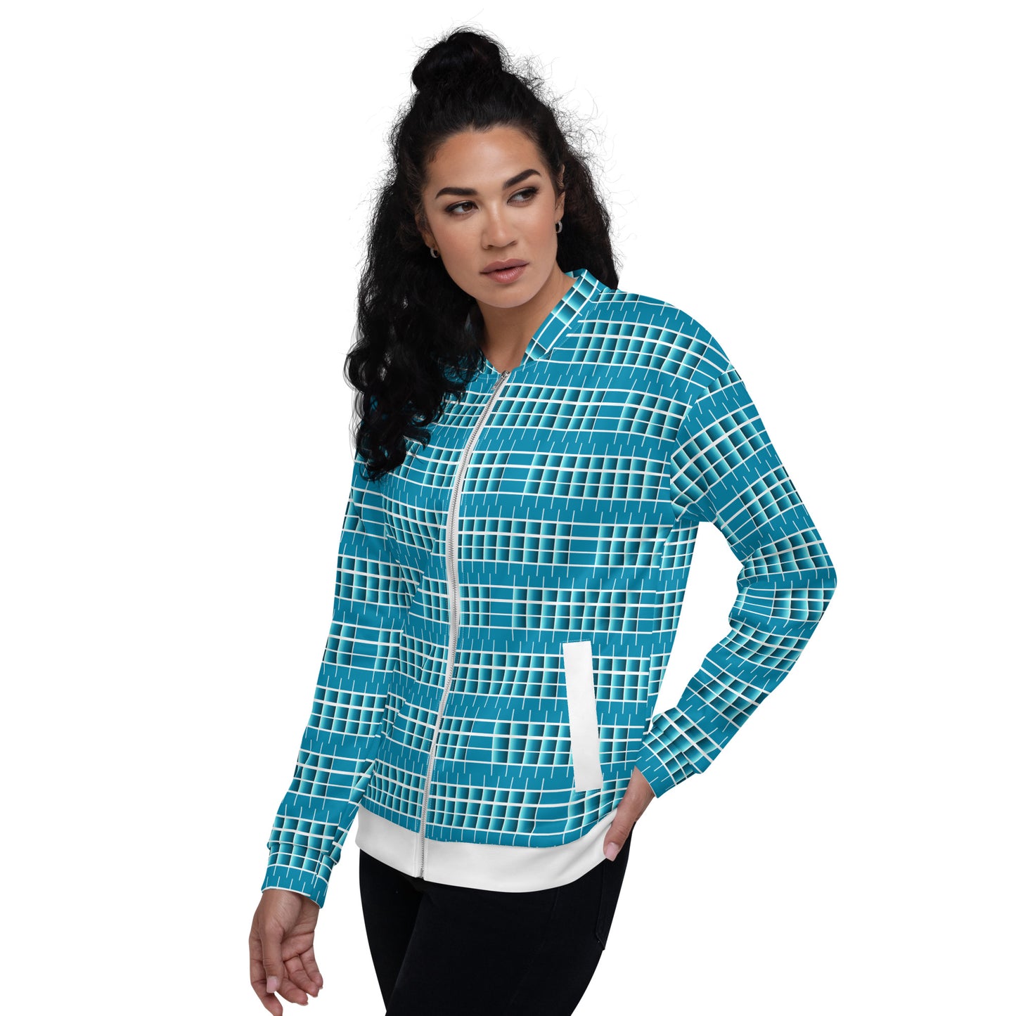 Unisex Bomber Jacket Kukloso Turquoise Geometrical - Free Shipping