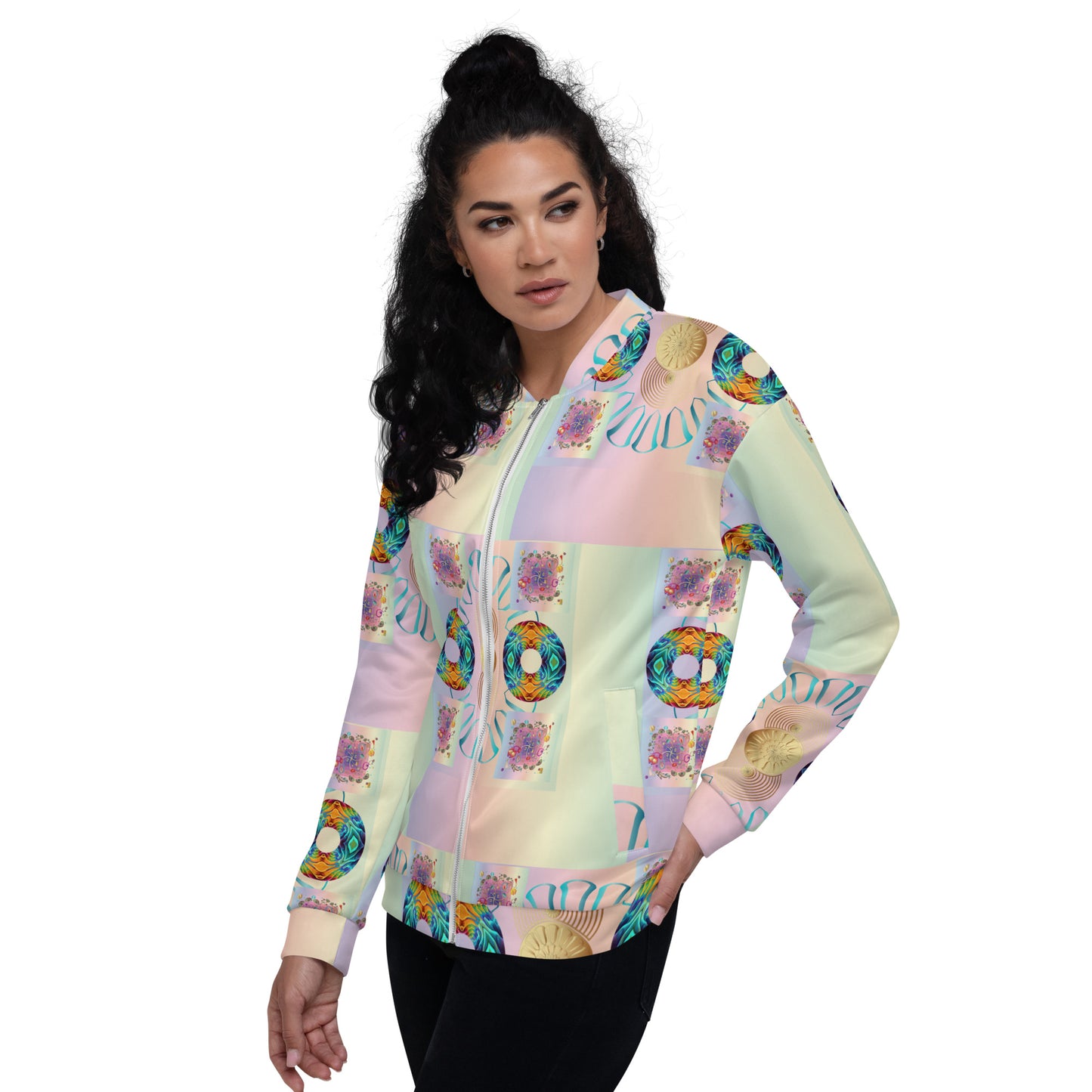 Unisex Bomber Jacket Kukloso Multicolored Collage No 2 - Free Shipping