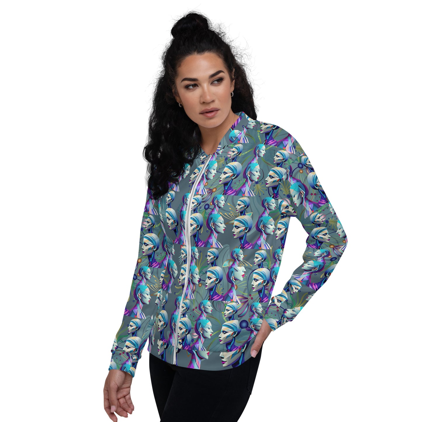 Unisex Bomber Jacket Kukloso Cubist Ladies In Purple No 1 - Free Shipping