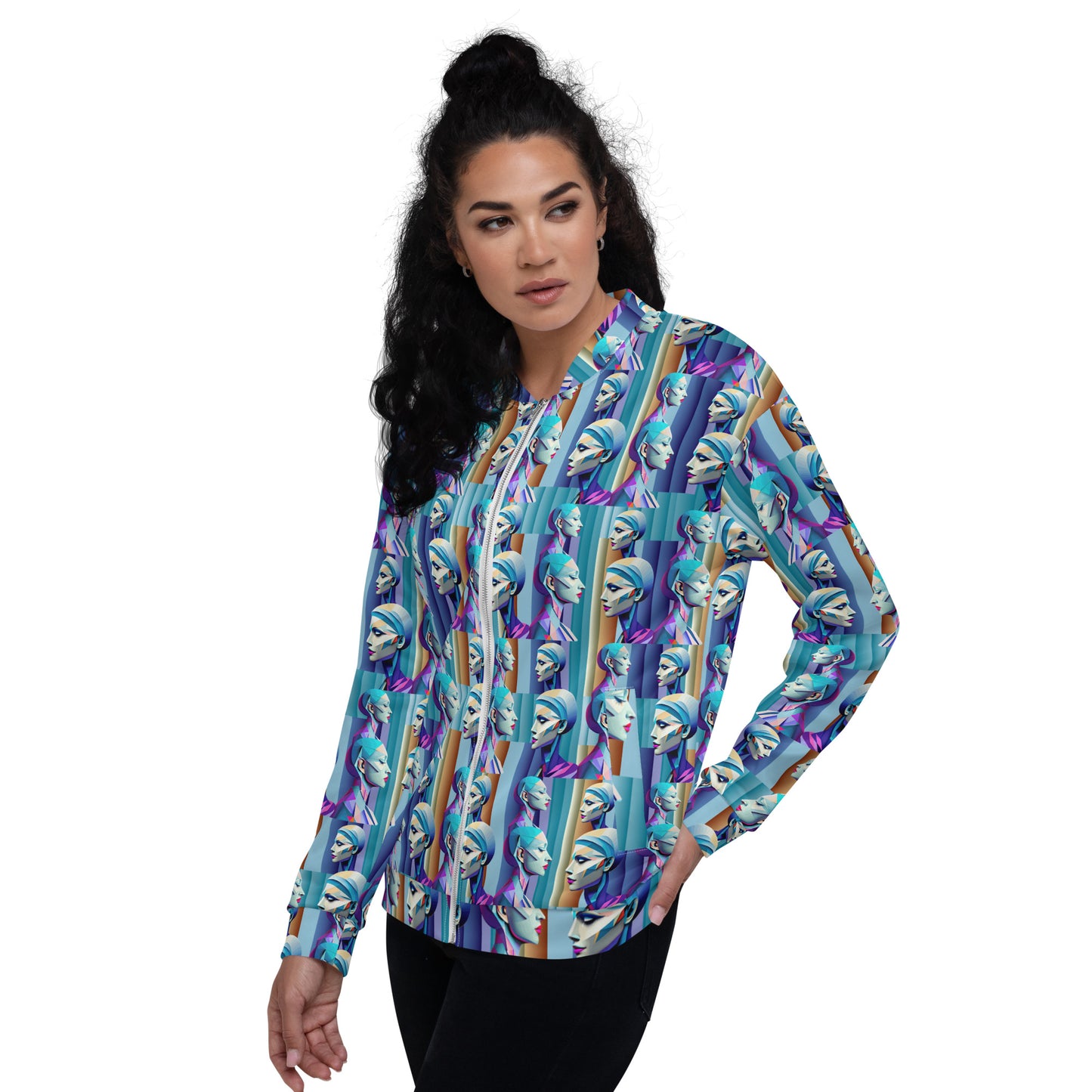 Unisex Bomber Jacket Kukloso Cubist Ladies In Purple No 3 - Free Shipping