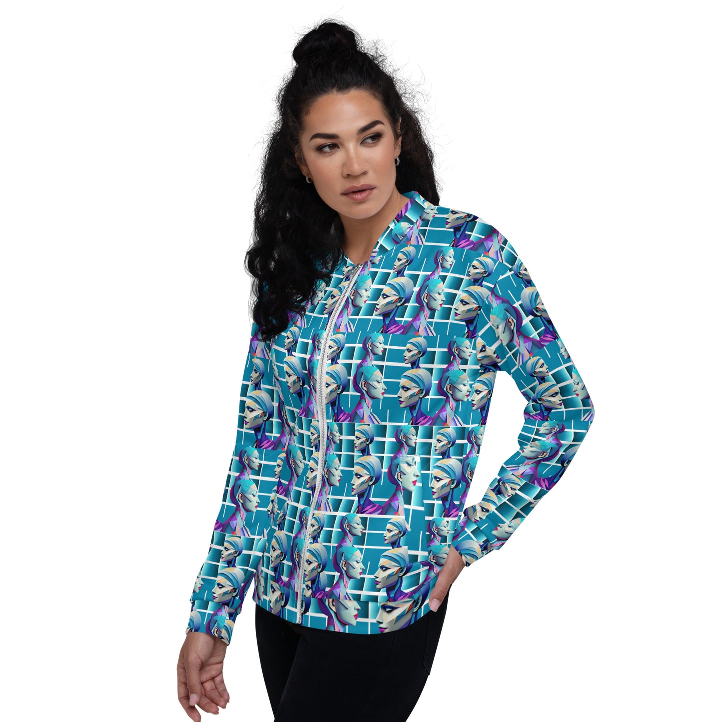 Unisex Bomber Jacket Kukloso Cubist Ladies In Purple No 6 - Free Shipping