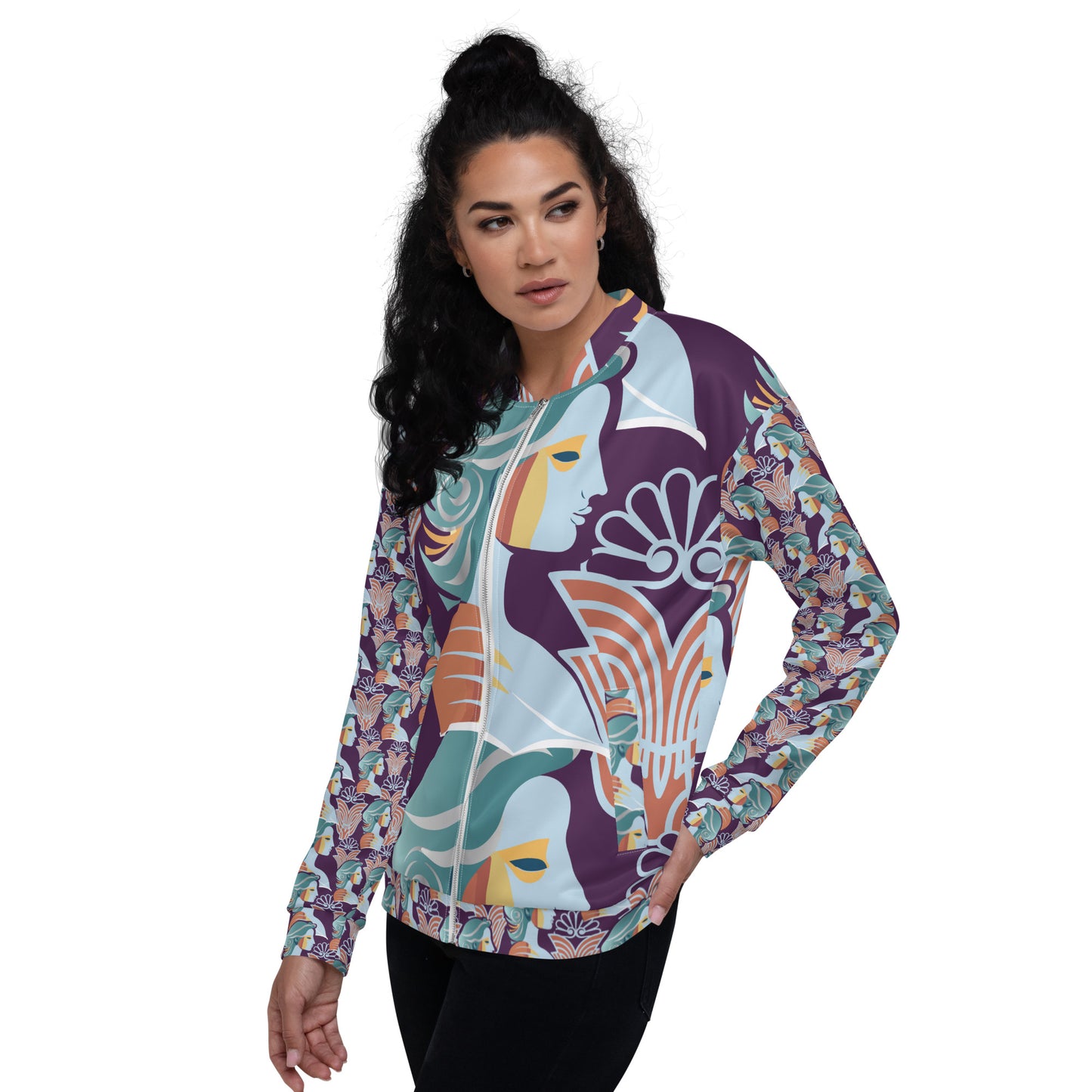 Unisex Bomber Jacket Kukloso Greek Woman No 5 Large Pattern - Free Shipping