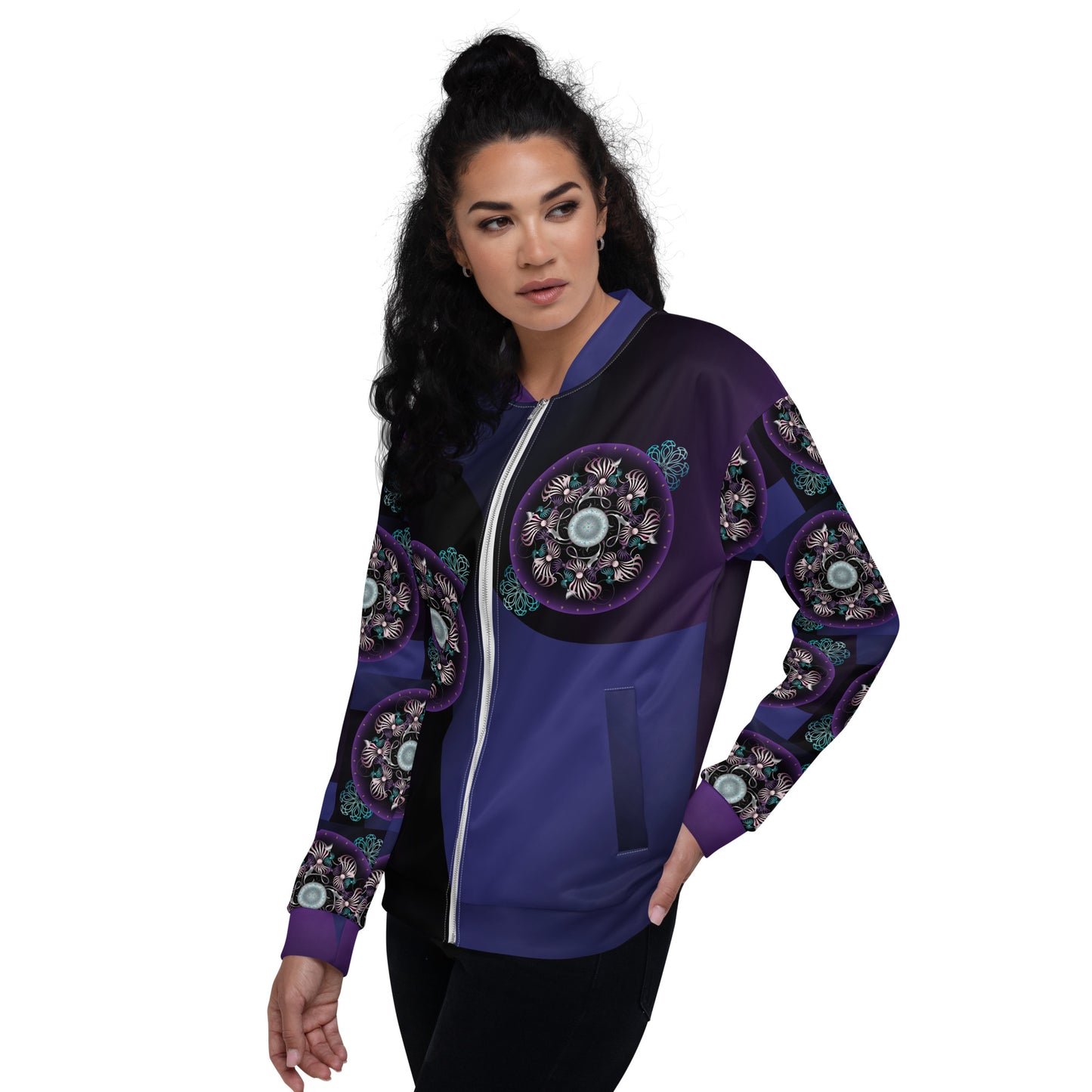 Unisex Bomber Jacket Kukloso OVC No 4298 Mandala Pattern - Free Shipping