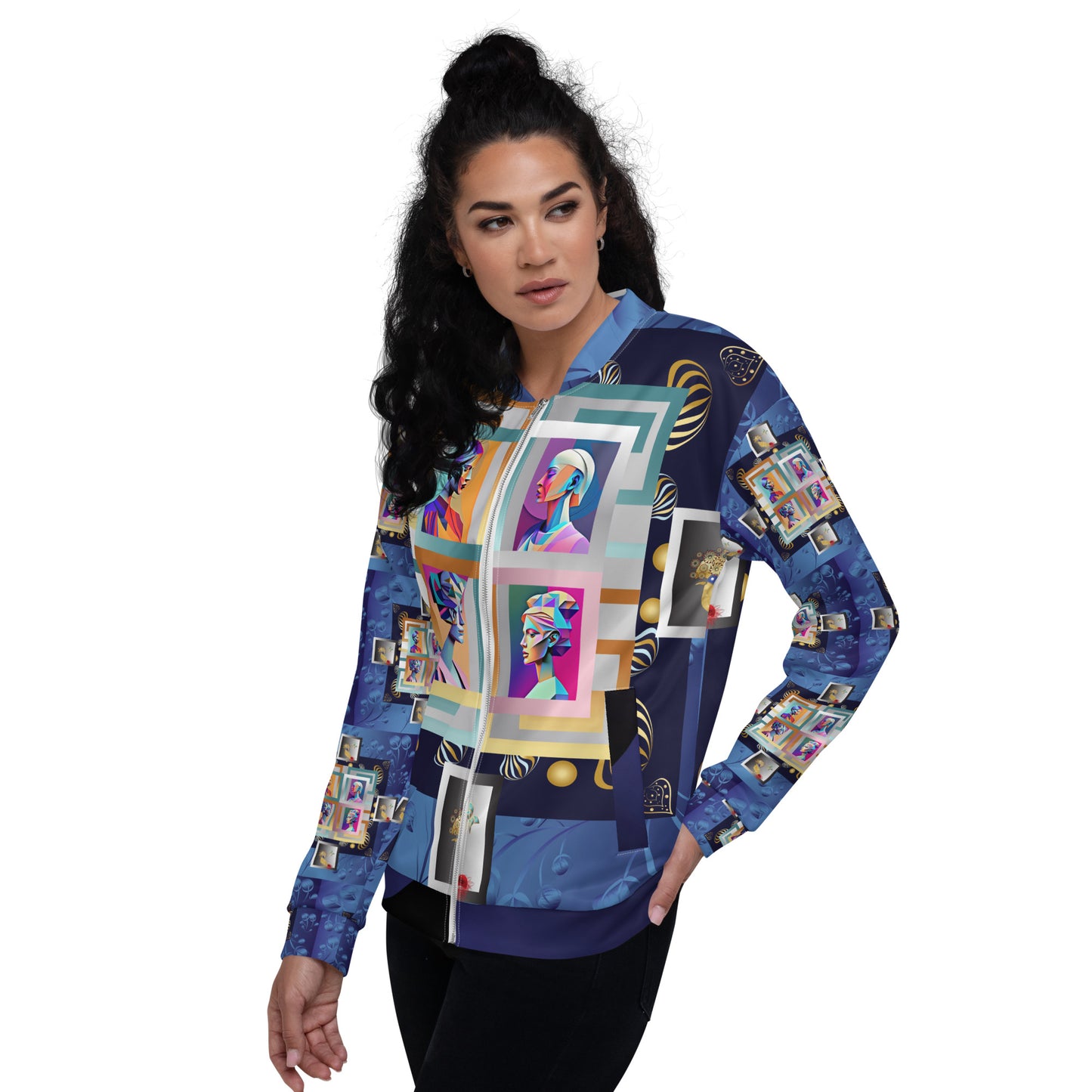 Unisex Bomber Jacket Kukloso Four Ladies Collage No 1 Large Pattern - Free Shipping