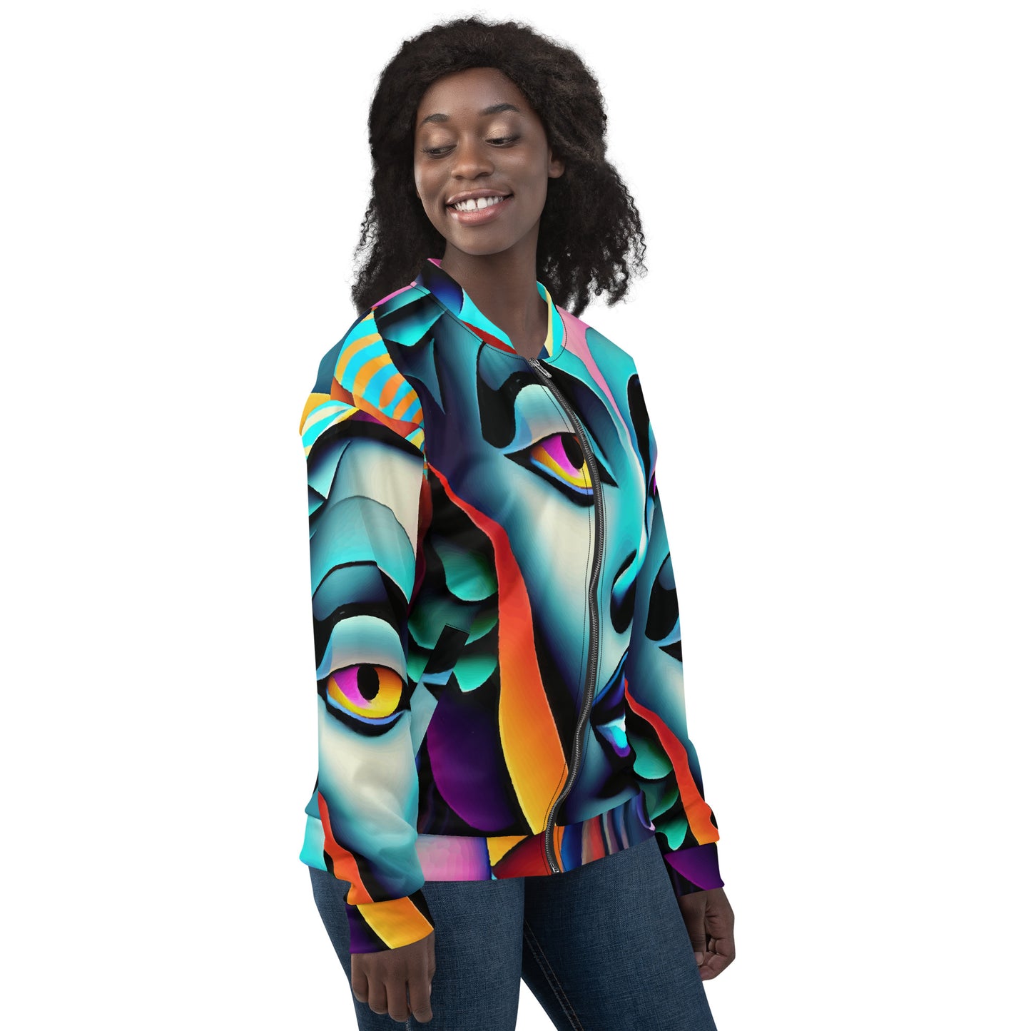 Unisex Bomber Jacket Kukloso Cubist Faces No 2 Multicolored Free Shipping