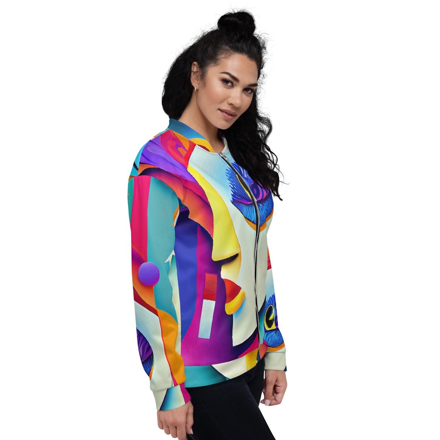 Unisex Bomber Jacket Kukloso Cubist Faces No 4 Multicolored Free Shipping