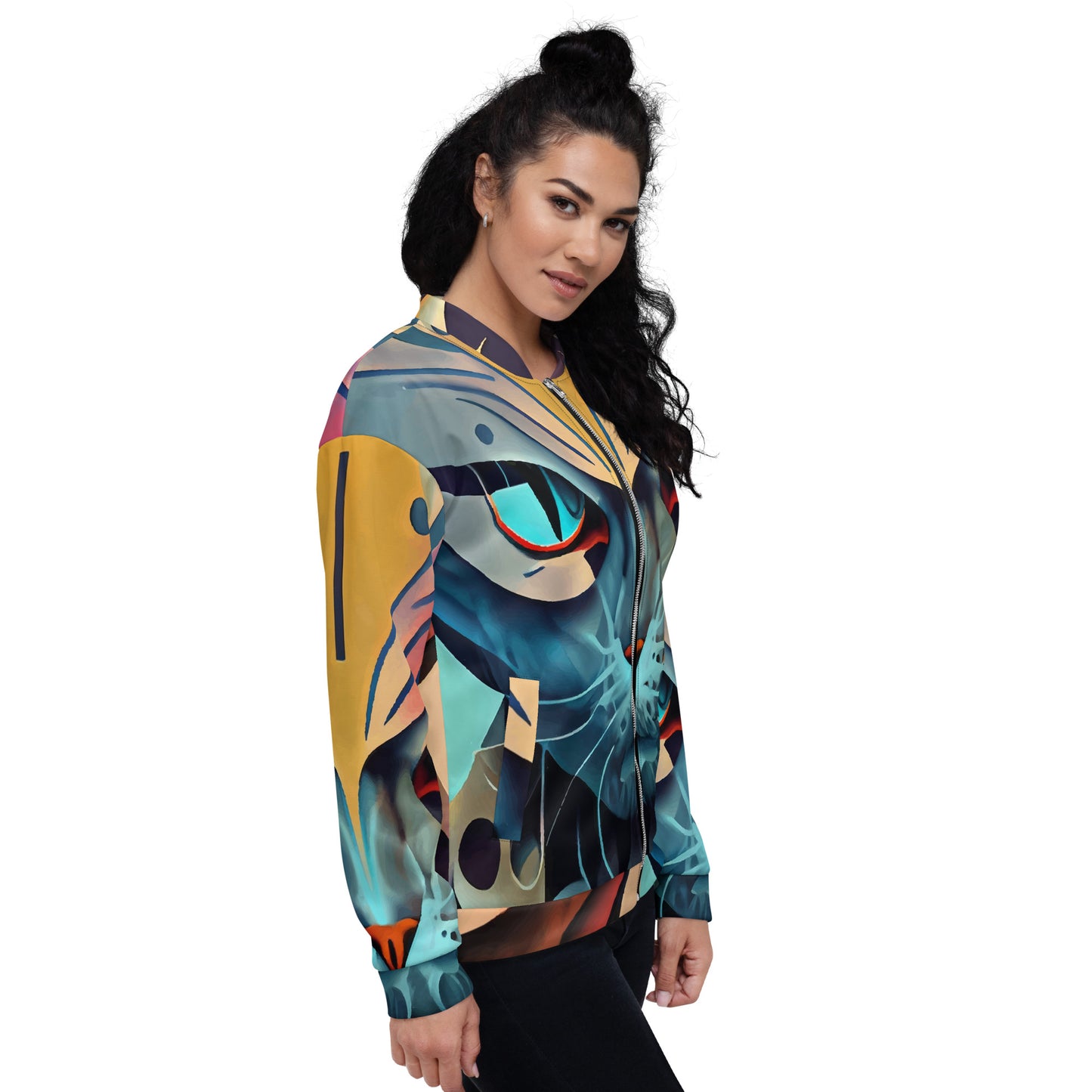 Unisex Bomber Jacket Kukloso Cubist Faces No 14 Mr. Cat Multicolored Free Shipping