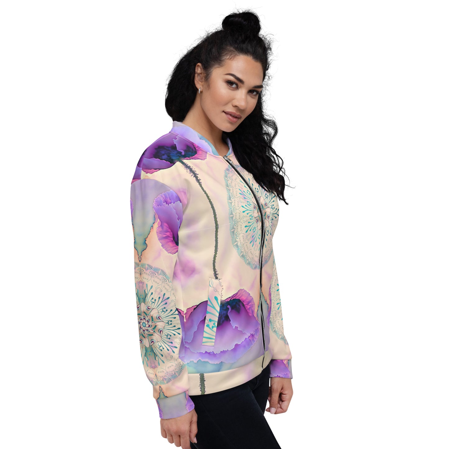 Unisex Bomber Jacket Kukloso Cubist Faces No 25 Purple - Aqua Colors Free Shipping