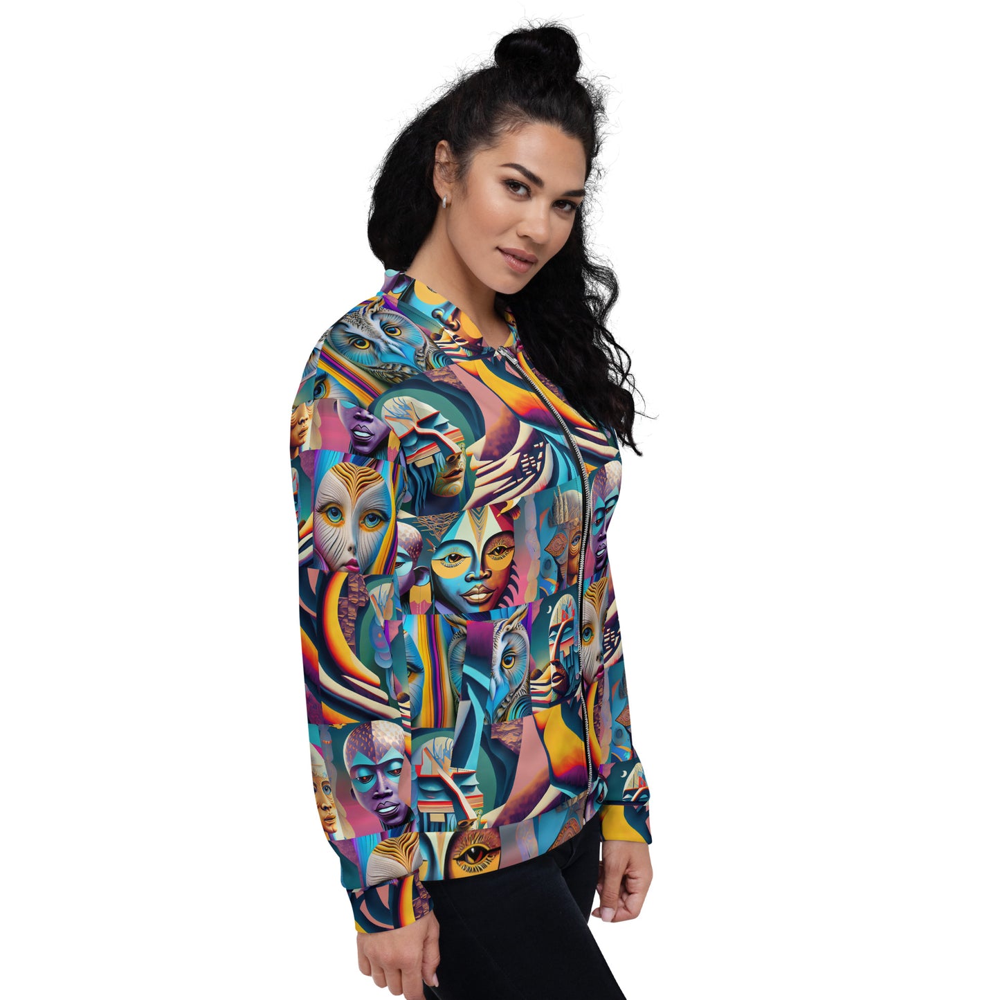 Unisex Bomber Jacket Kukloso Cubist Faces No 28 Multicolors Free Shipping