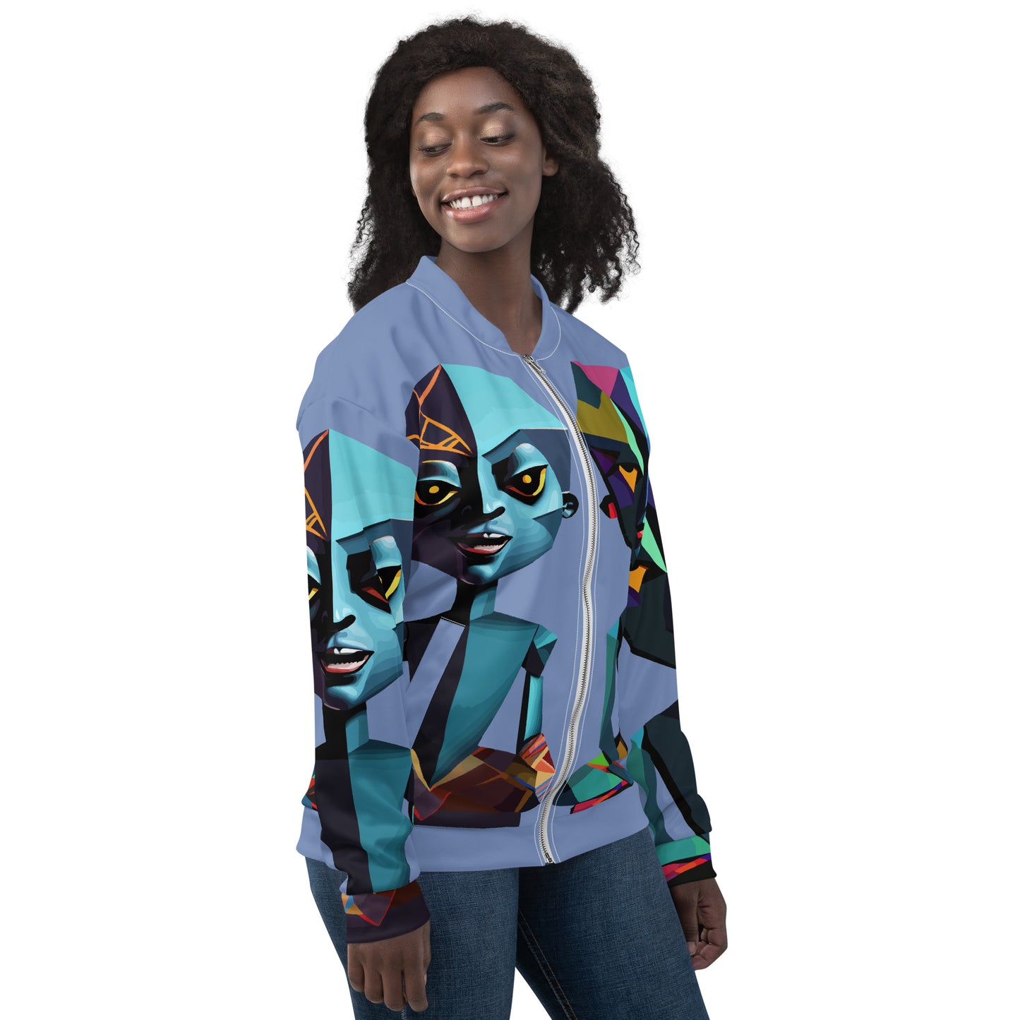 Unisex Bomber Jacket Kukloso Cubist Space Faces No 1 Free Shipping