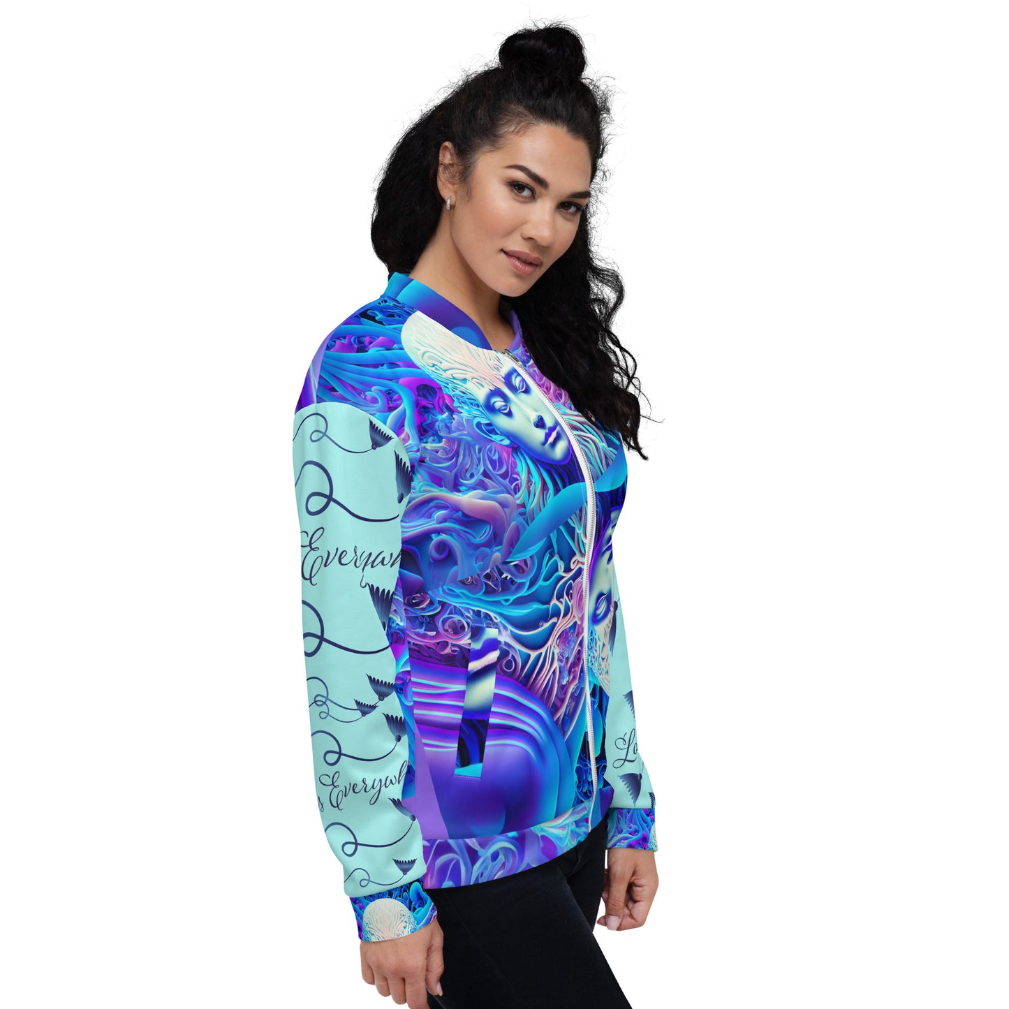 Unisex Bomber Jacket Kukloso Space Faces Love is Everywhere No 1 Free Shipping