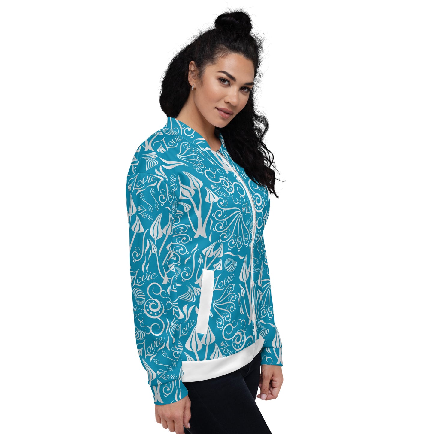 Unisex Bomber Jacket Kukloso "Lovie" No 1 Turquoise - Free Shipping