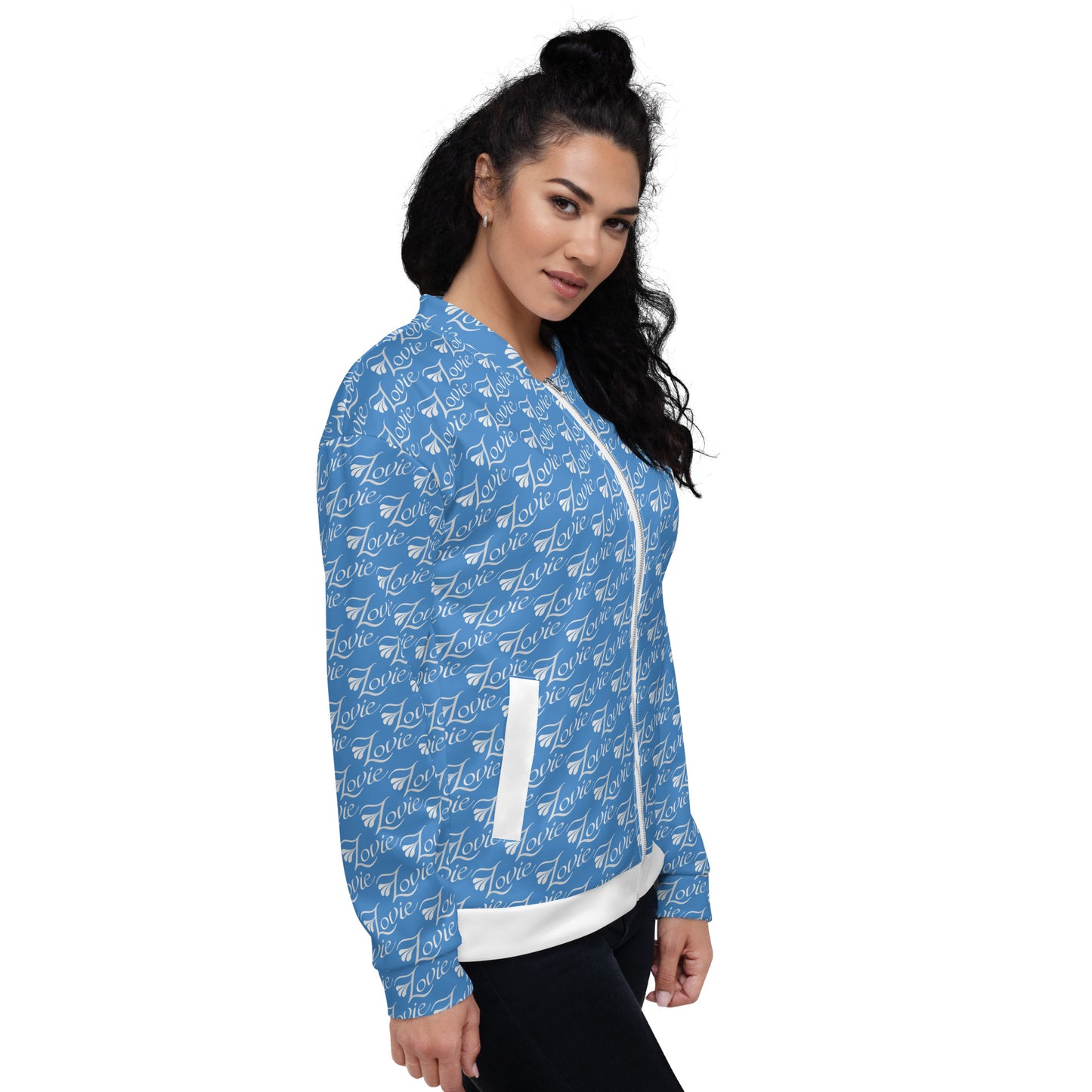 Unisex Bomber Jacket Kukloso 'Lovie' No 2 Blue sml Pattern - Free Shipping