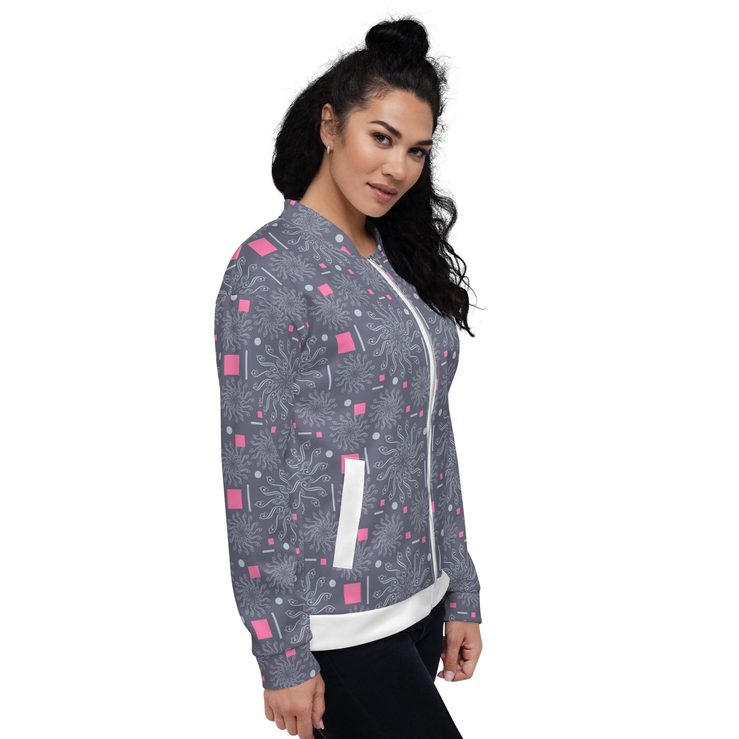 Unisex Bomber Jacket Kukloso Mandala Pink Free Shipping