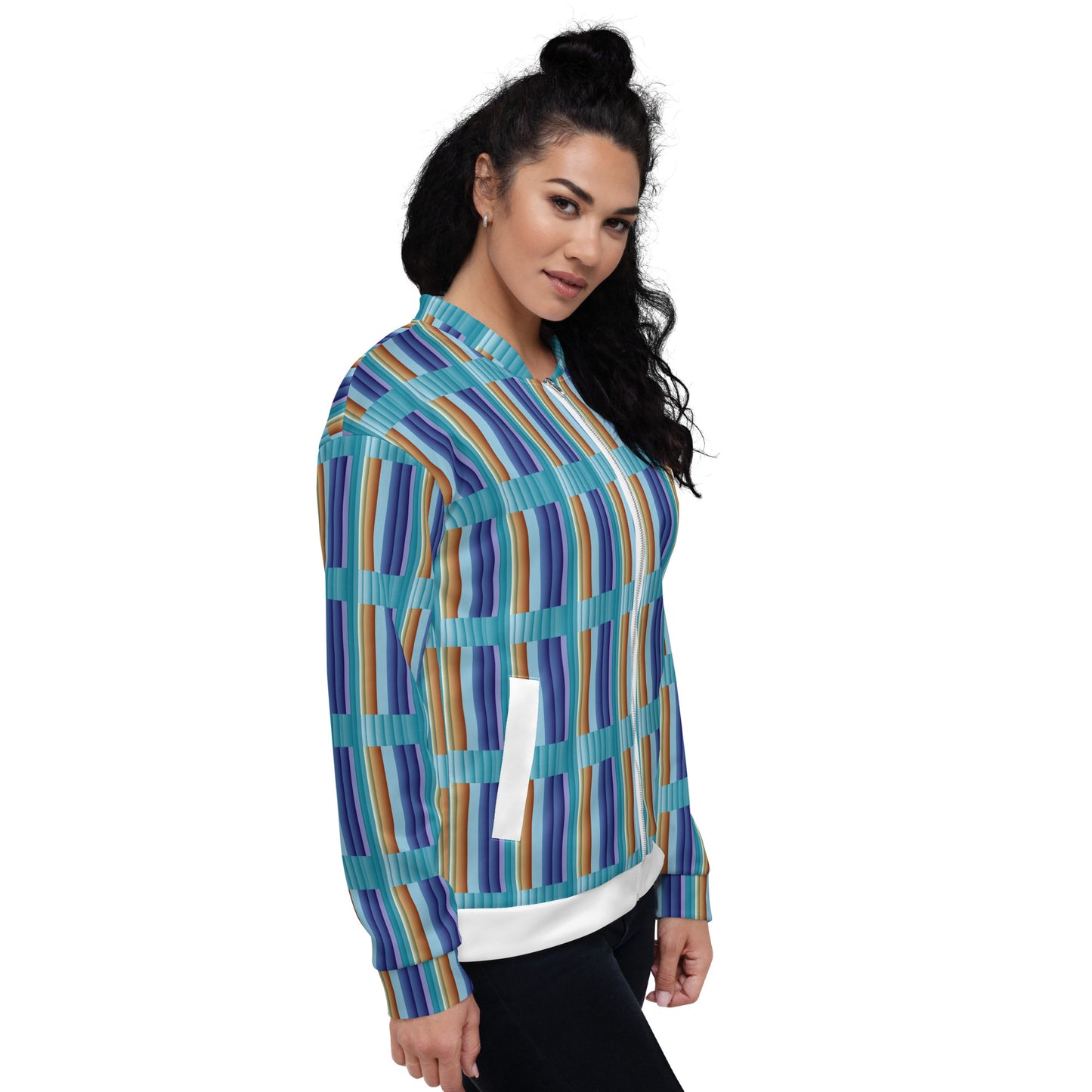 Unisex Bomber Jacket Kukloso Blue Pattern Stripe No 15 - Free Shipping